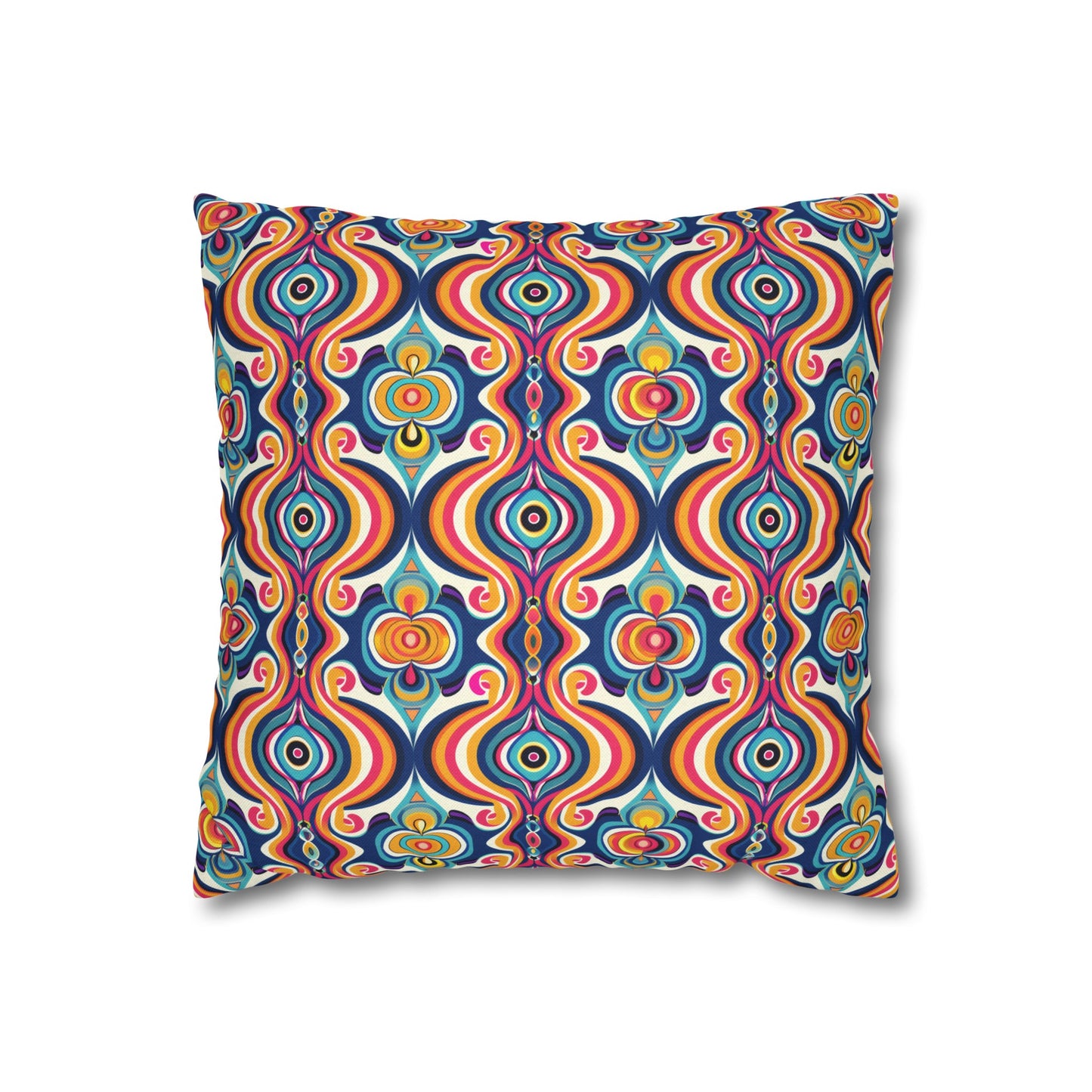 Vibrant Retro Waves with Colorful Geometric Pattern Spun Polyester Square Pillowcase 3 Sizes