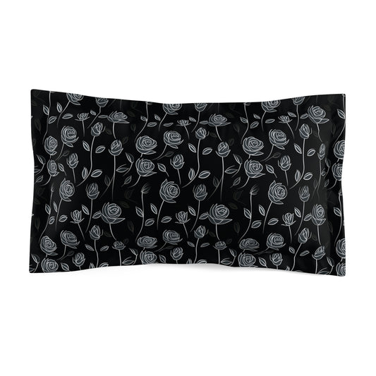 Contrasting Elegance: White Outlined Roses on a Black Background Pillow Shams -  2 Sizes