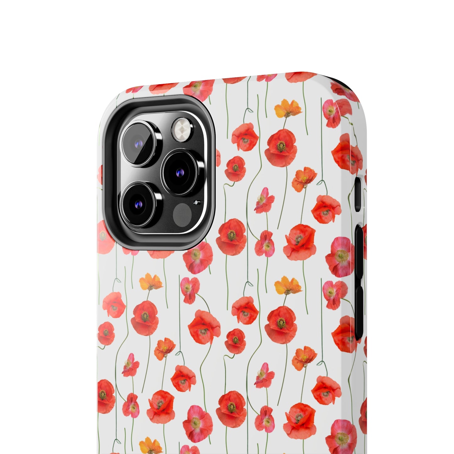 Vivid Elegance: Bright Red Poppies on a White Background Iphone Tough Phone Case