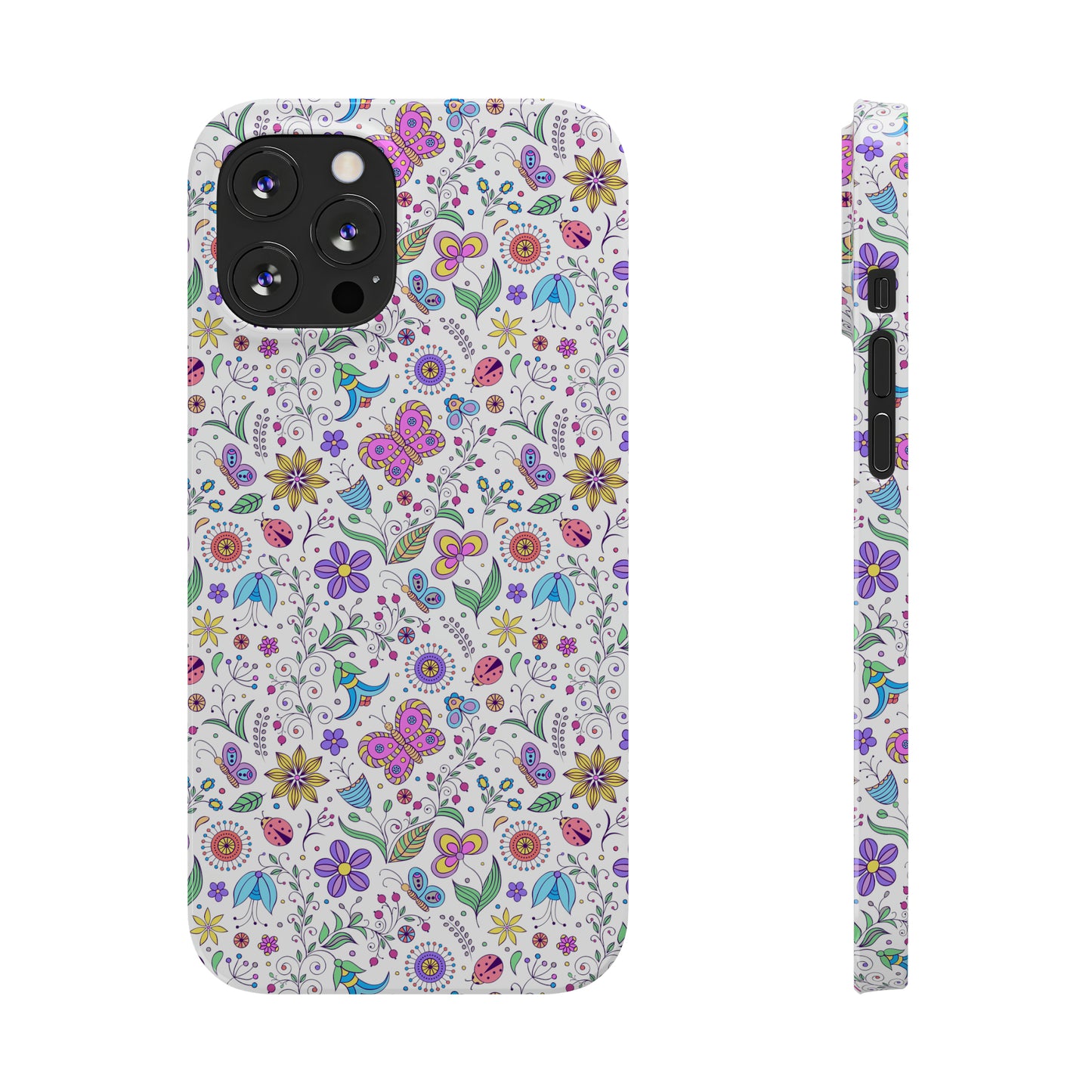 Butterflies and Flowers Iphone 15-12 Slim Phone Case