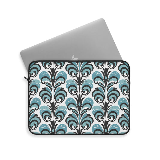 Vintage Blue & Black Swirl Pattern Laptop or Ipad Protective Sleeve 3 Sizes Available