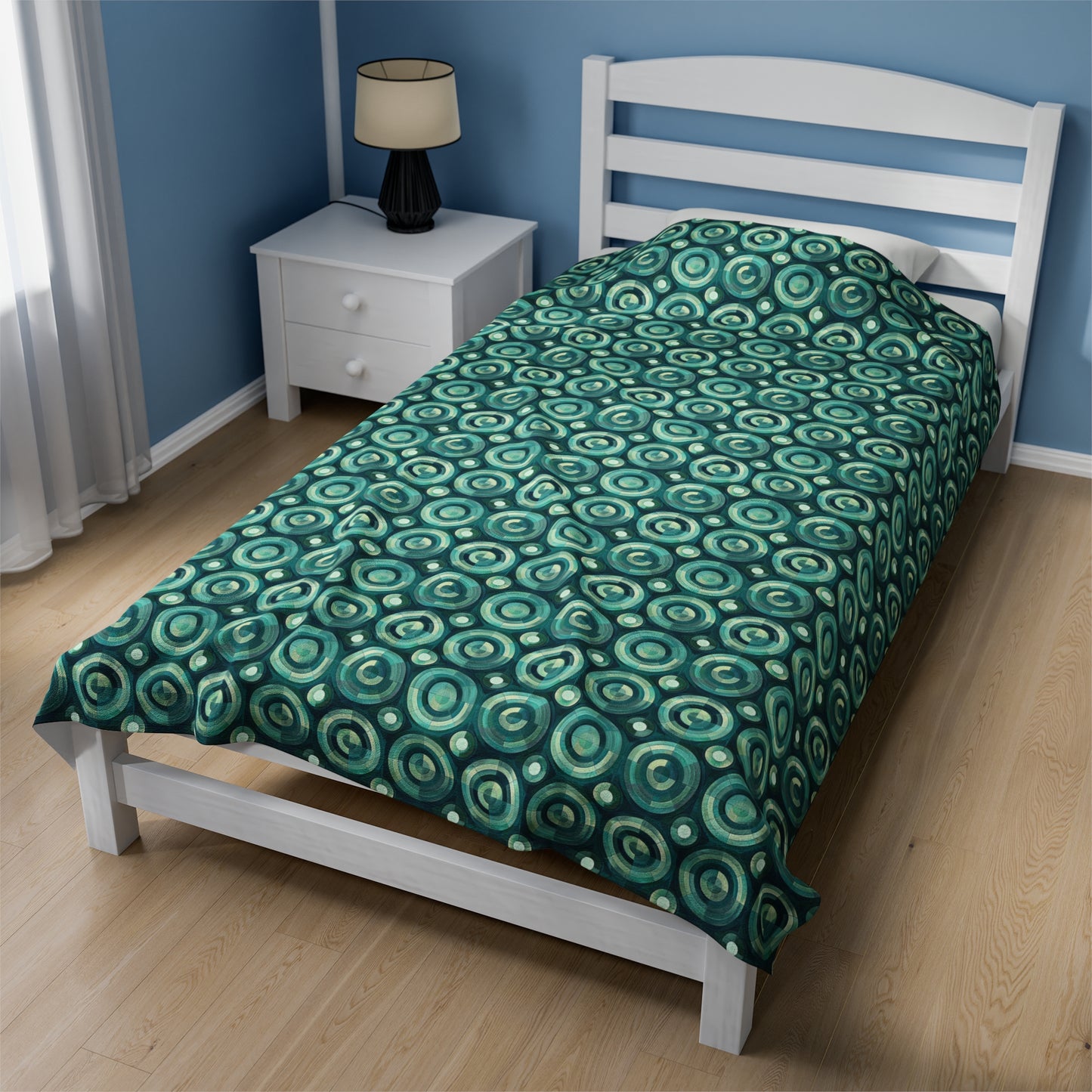 Oceanic Echoes of Layered Circles in Turquoise and Aqua Velveteen Plush Blanket 3 Sizes