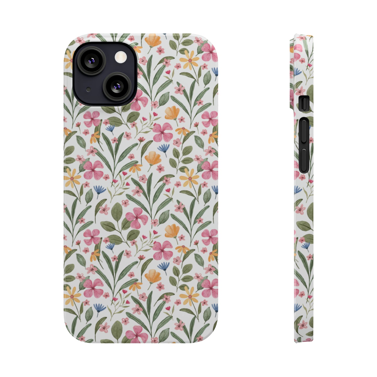 Pink Watercolor Spring Flowers Iphone 15-12 Slim Phone Case