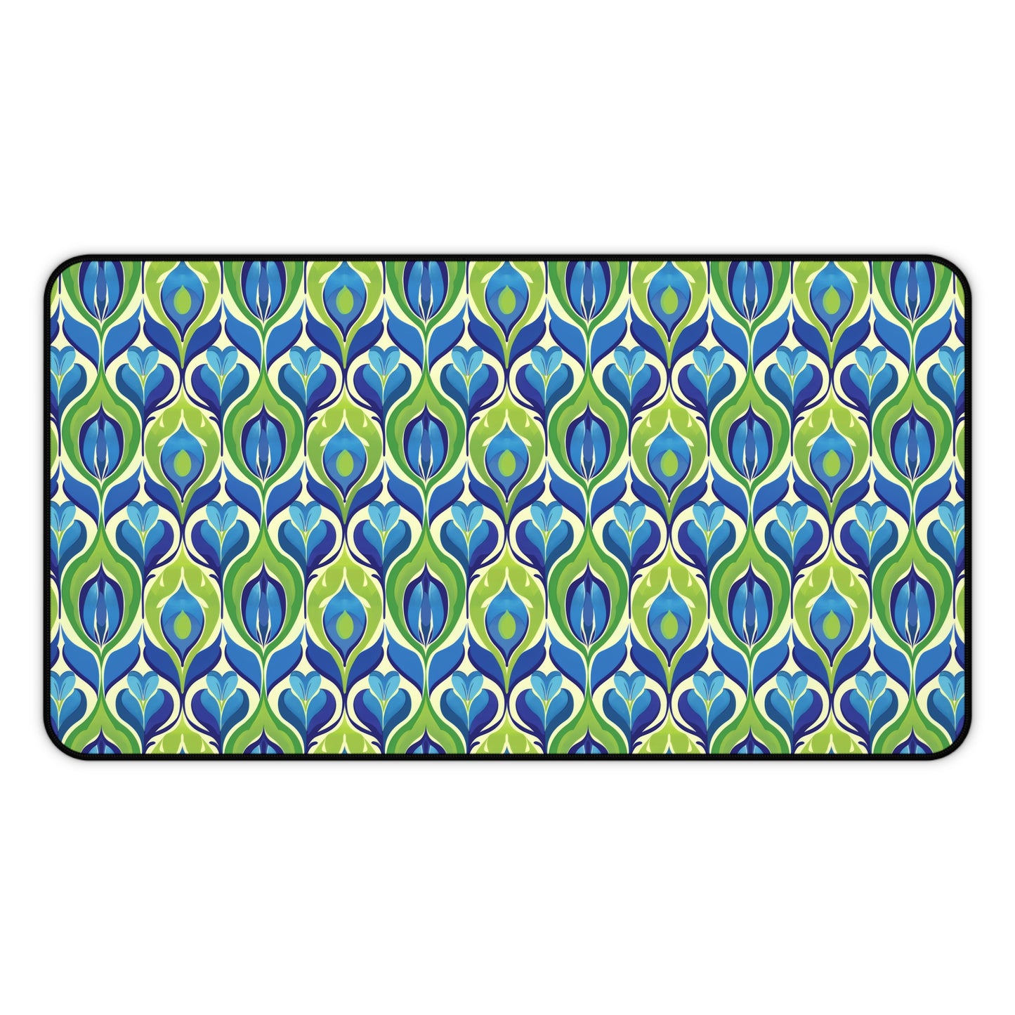 Retro Vibrant Peacock Blue and Green Floral Design Extended Gaming Mouse Pad  Desk Mat  - 3 Sizes