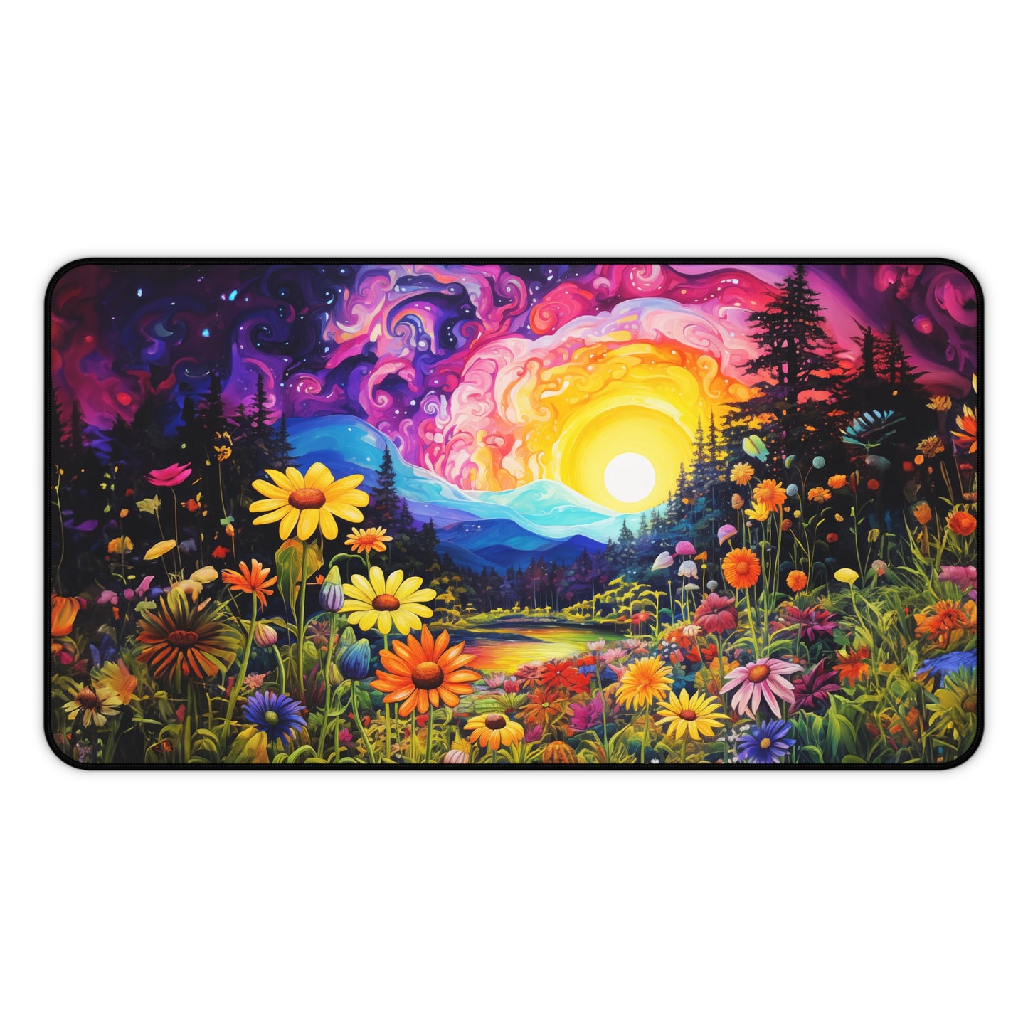 Enchanting Sunrise Over a Whimsical Field of Wildflowers - Desk Mat Extended Gaming Mouse Pad 3 Sizes