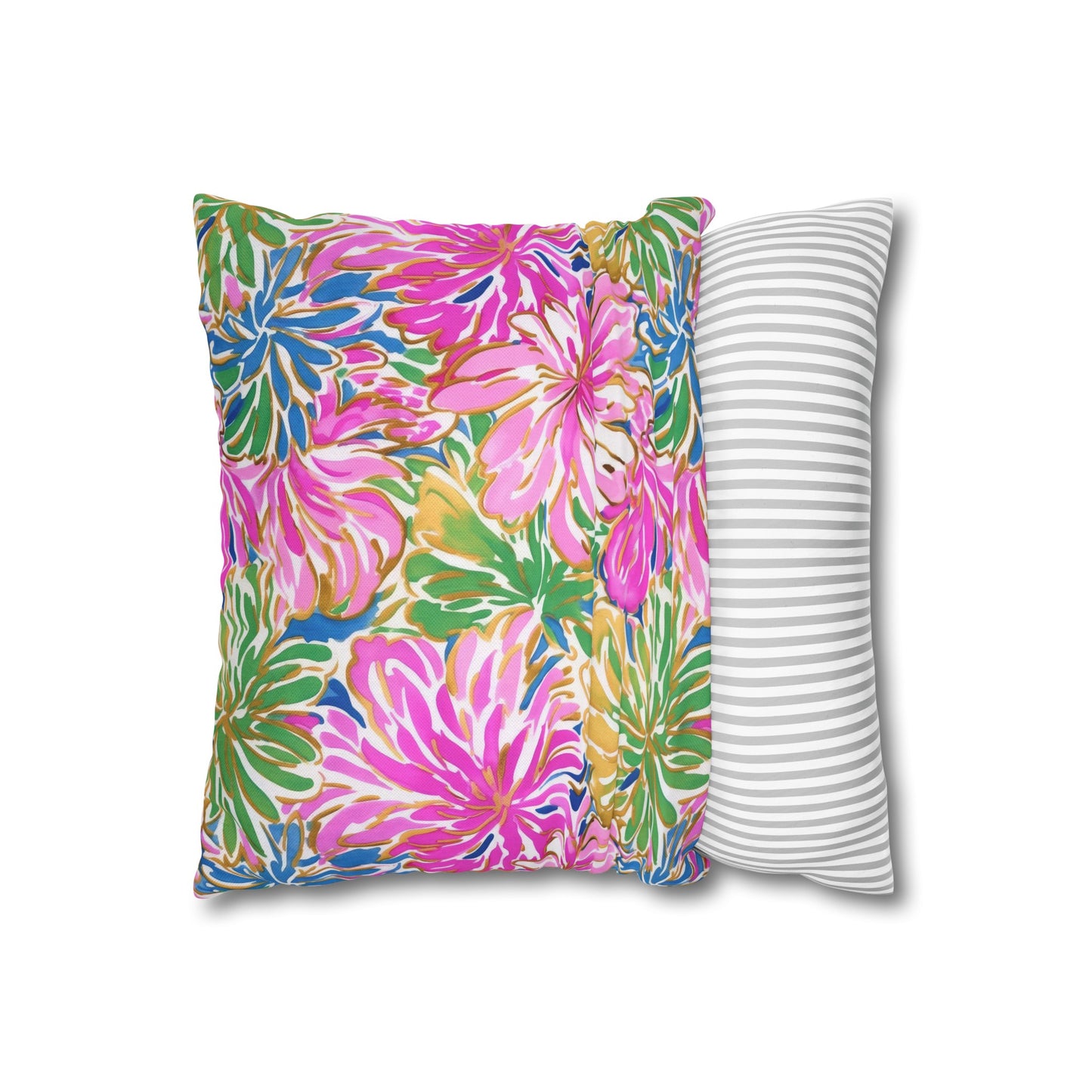 Pastel Bouquet: Large Blooms of Pink, Gold, and Blue in Watercolor Spun Polyester Square Pillowcase 4 Sizes