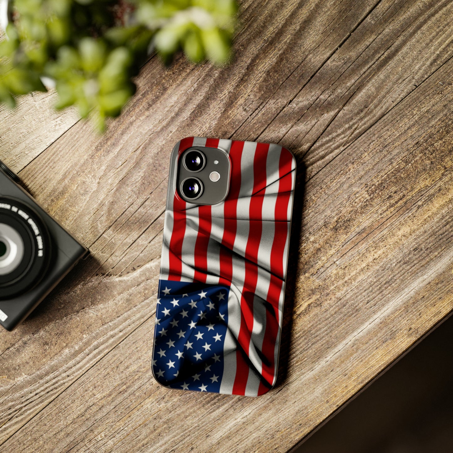 Proudly Unfurling: The American Flag Waves in Patriotic Splendor Iphone 15-12 Slim Phone Case