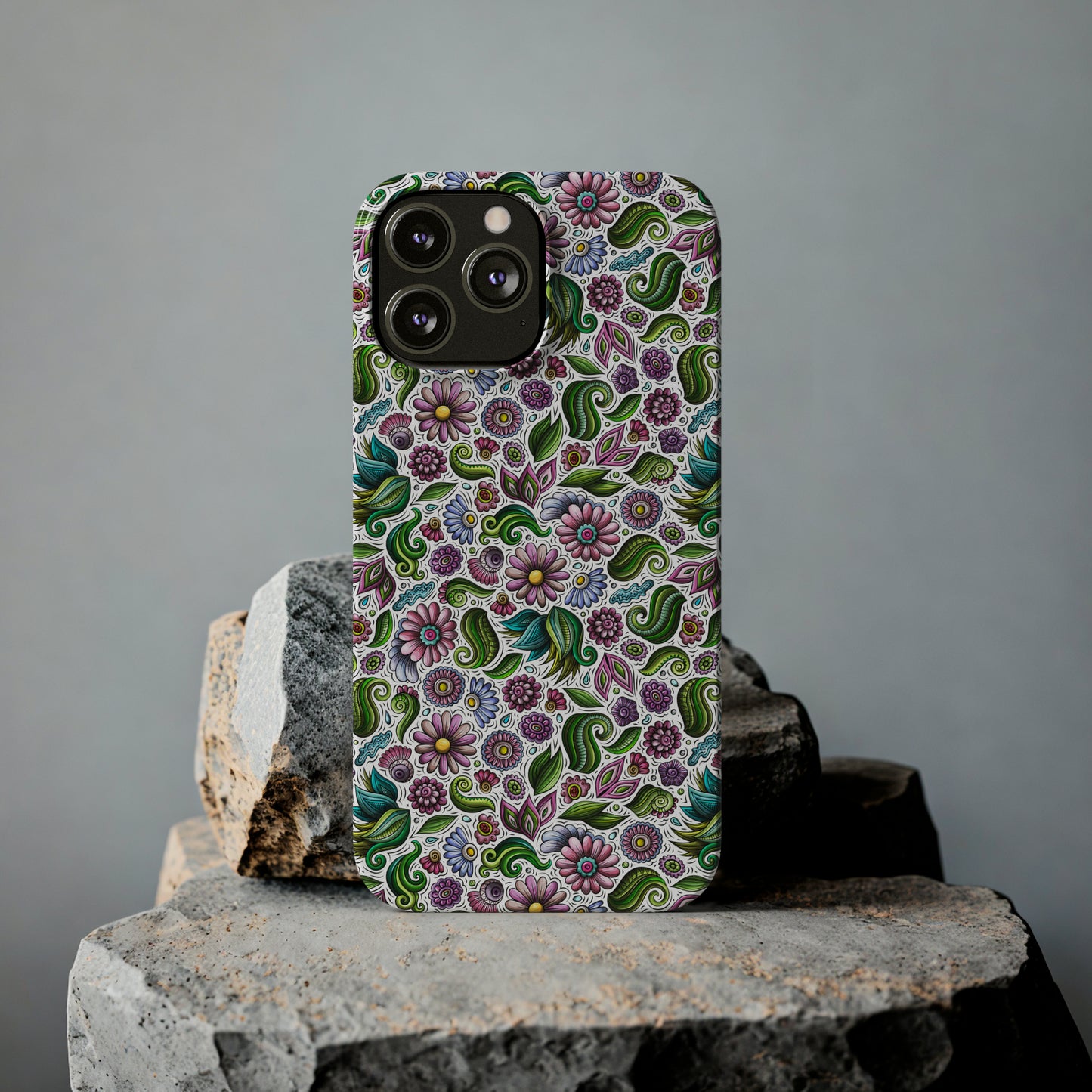 Purple & Pink Daisy Floral Print Iphone 15-12 Slim Phone Case