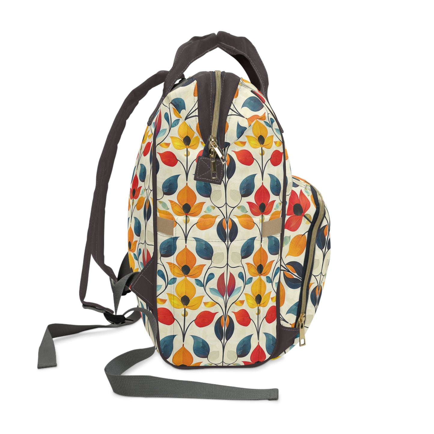 Retro Art Nouveau Vibrant Multicolored Blossoms Multifunctional Diaper Backpack