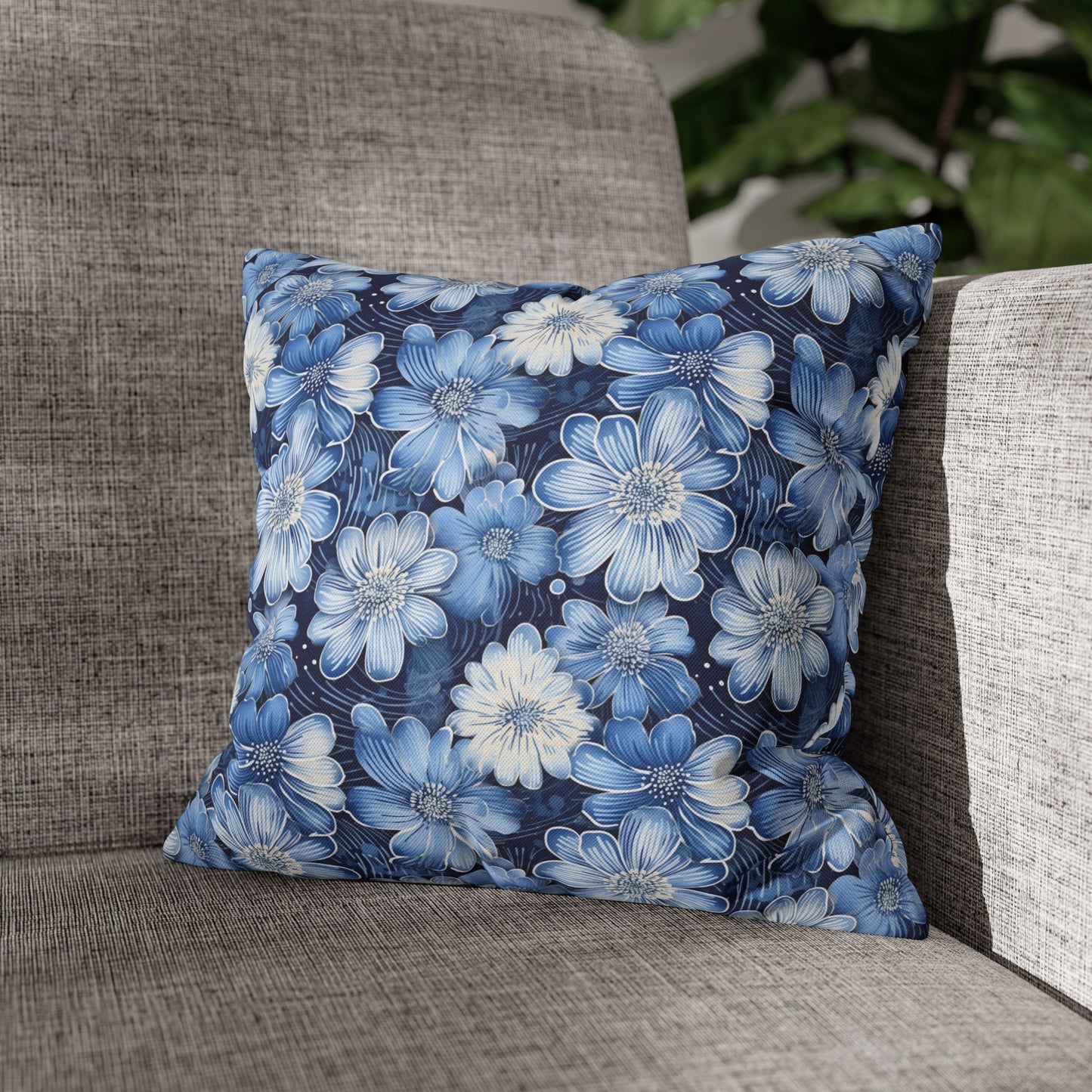 Watercolor Blossom in Blue and White Spun Polyester Square Pillowcase 4 Sizes