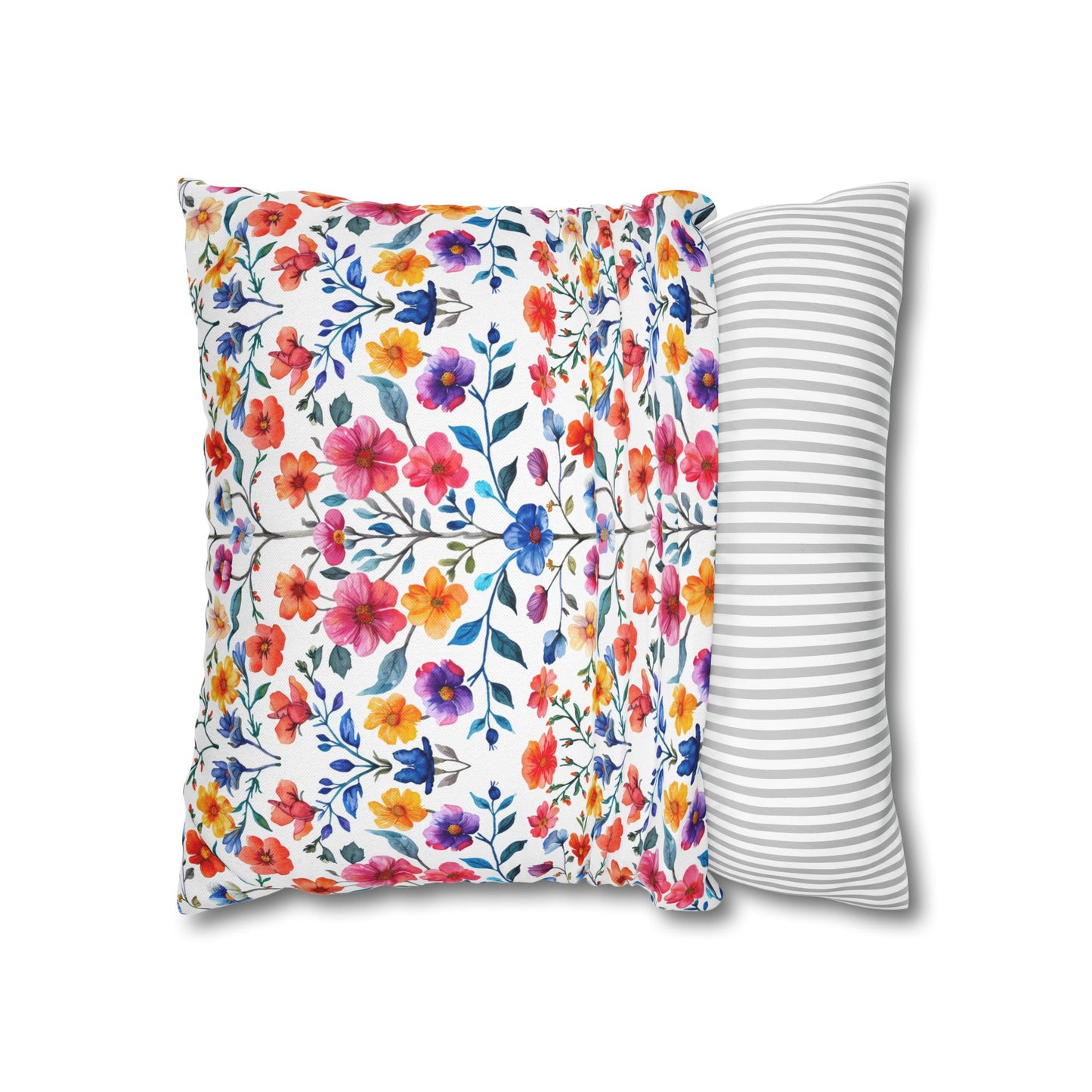 Botanical Symphony with Vibrant Watercolor Flowers  Spun Polyester Square Pillowcase 4 Sizes