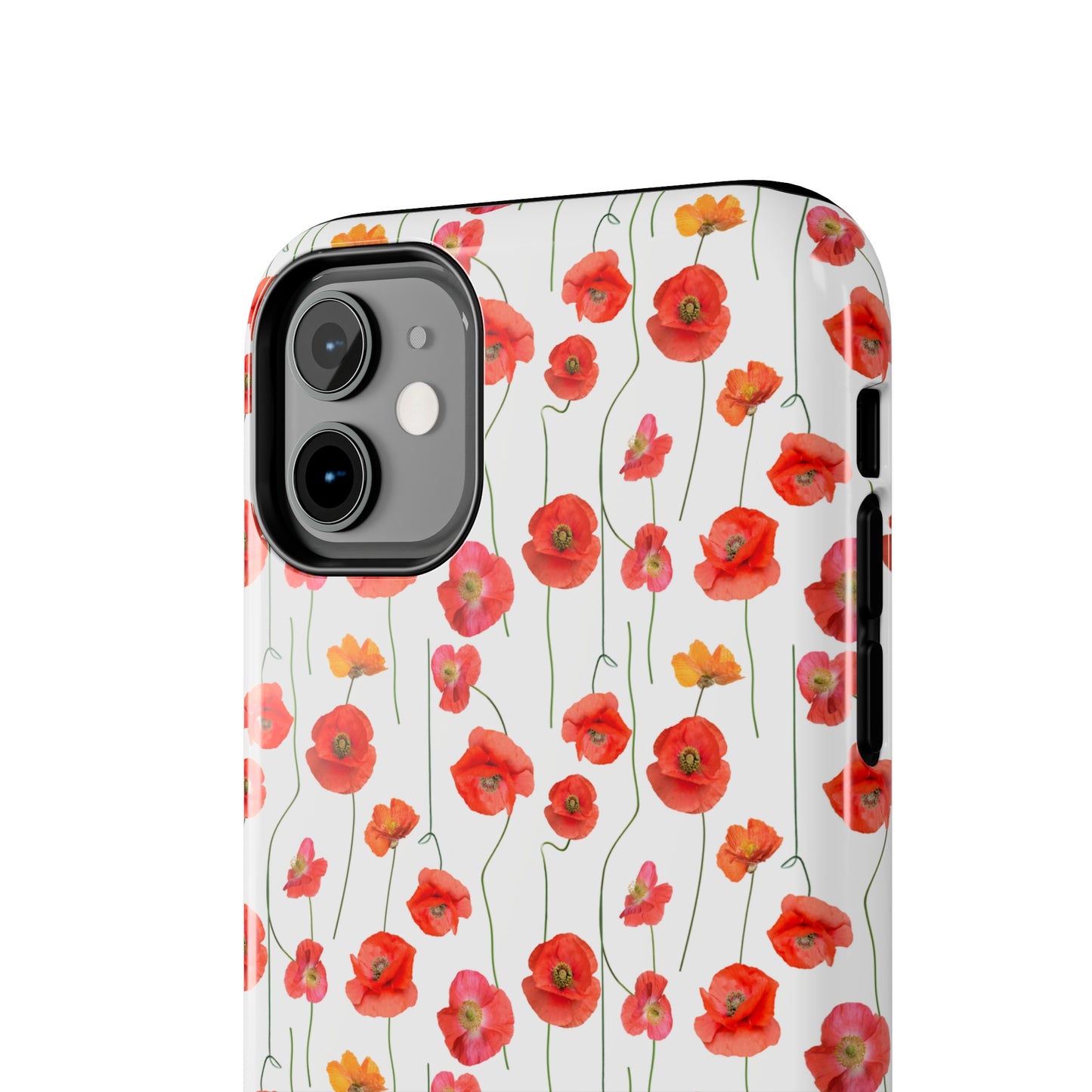 Vivid Elegance: Bright Red Poppies on a White Background Iphone Tough Phone Case