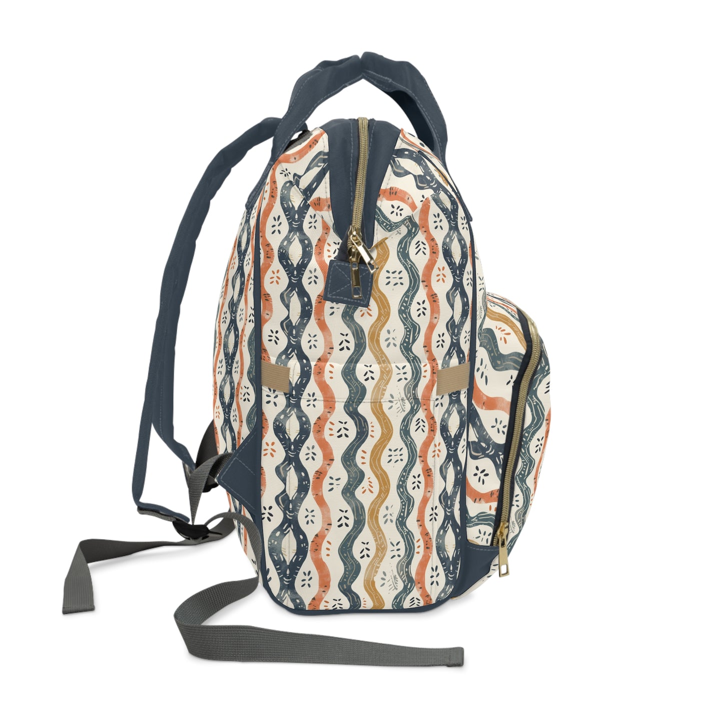 Boho Waves with Earthy Blues Reds and Browns Multifunctional Diaper Backpack