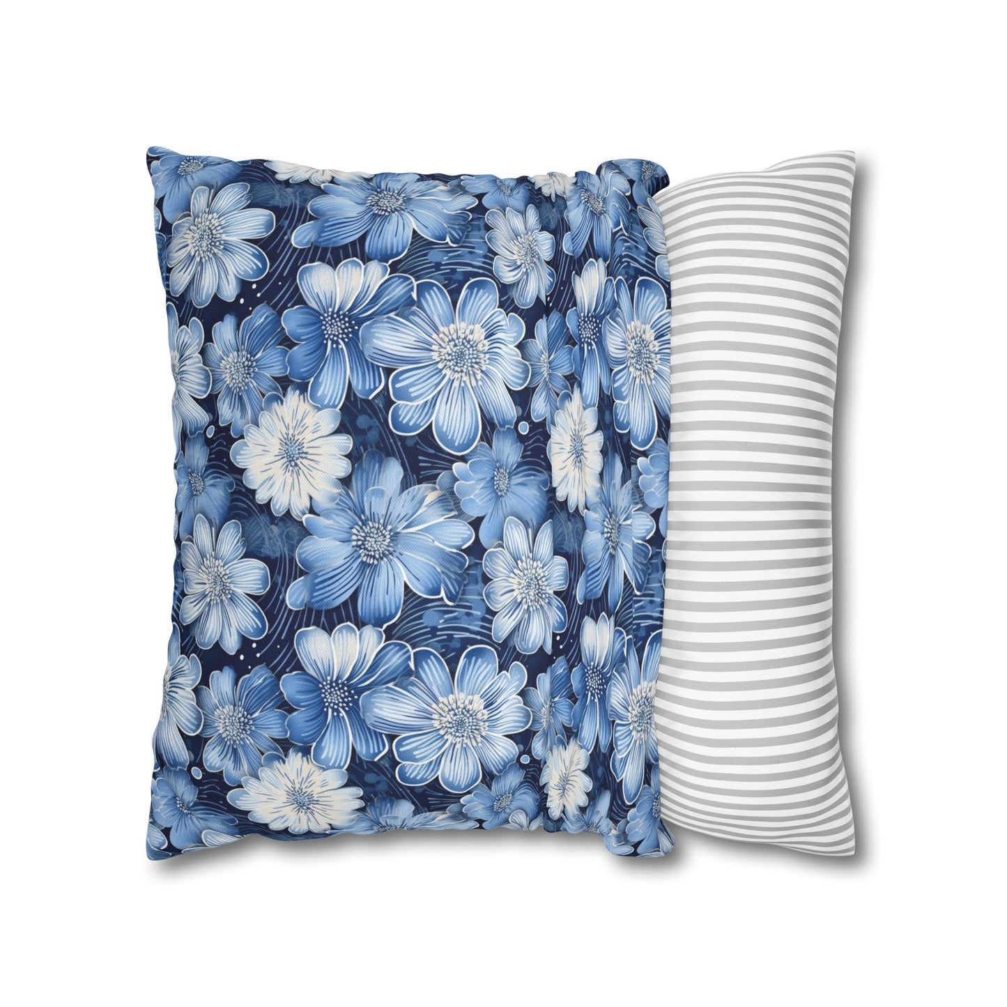 Watercolor Blossom in Blue and White Spun Polyester Square Pillowcase 4 Sizes