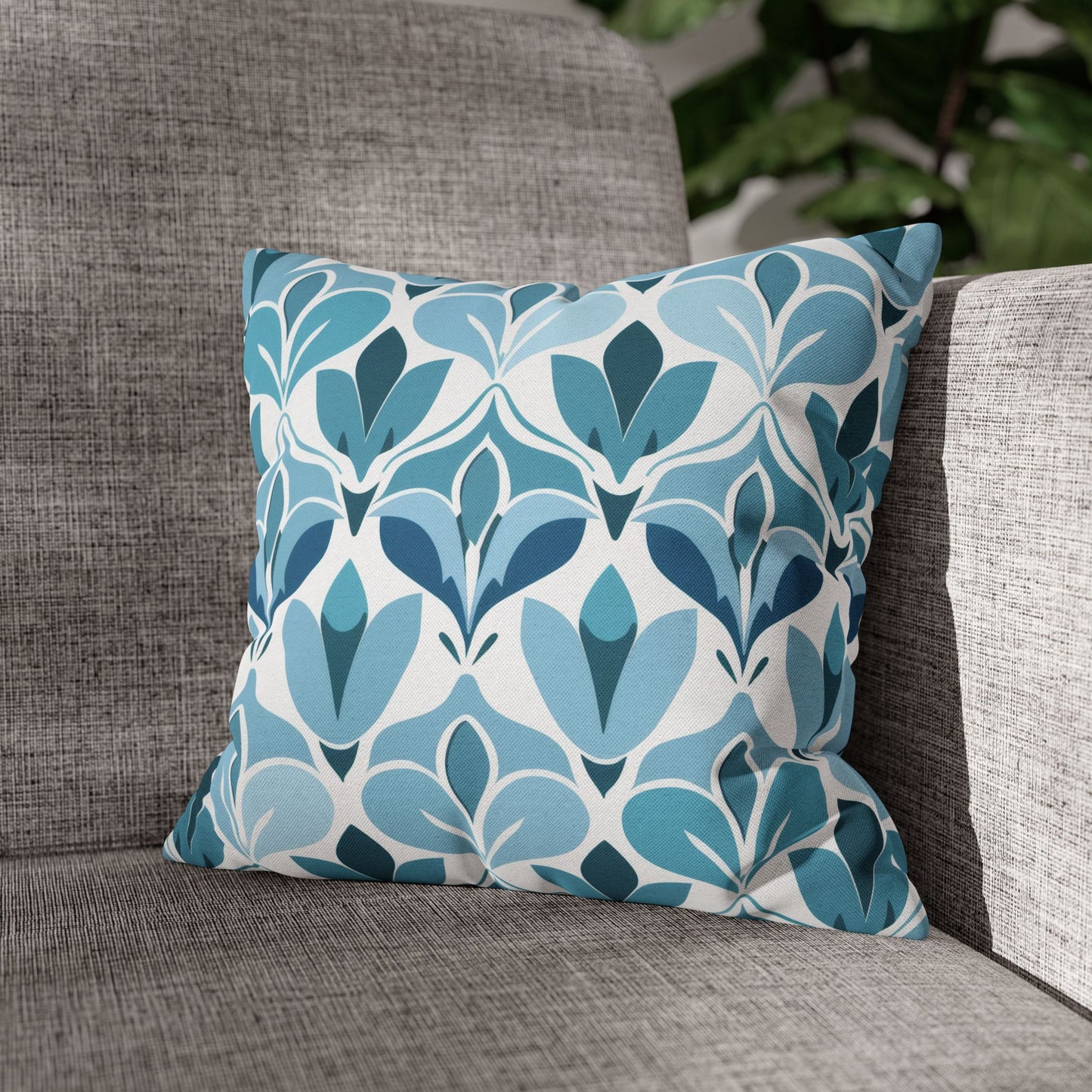 Elegant Floral Pattern in Shades of Aqua and Teal, Forming Graceful Botanical Motifs Spun Polyester Square Pillowcase 4 Sizes