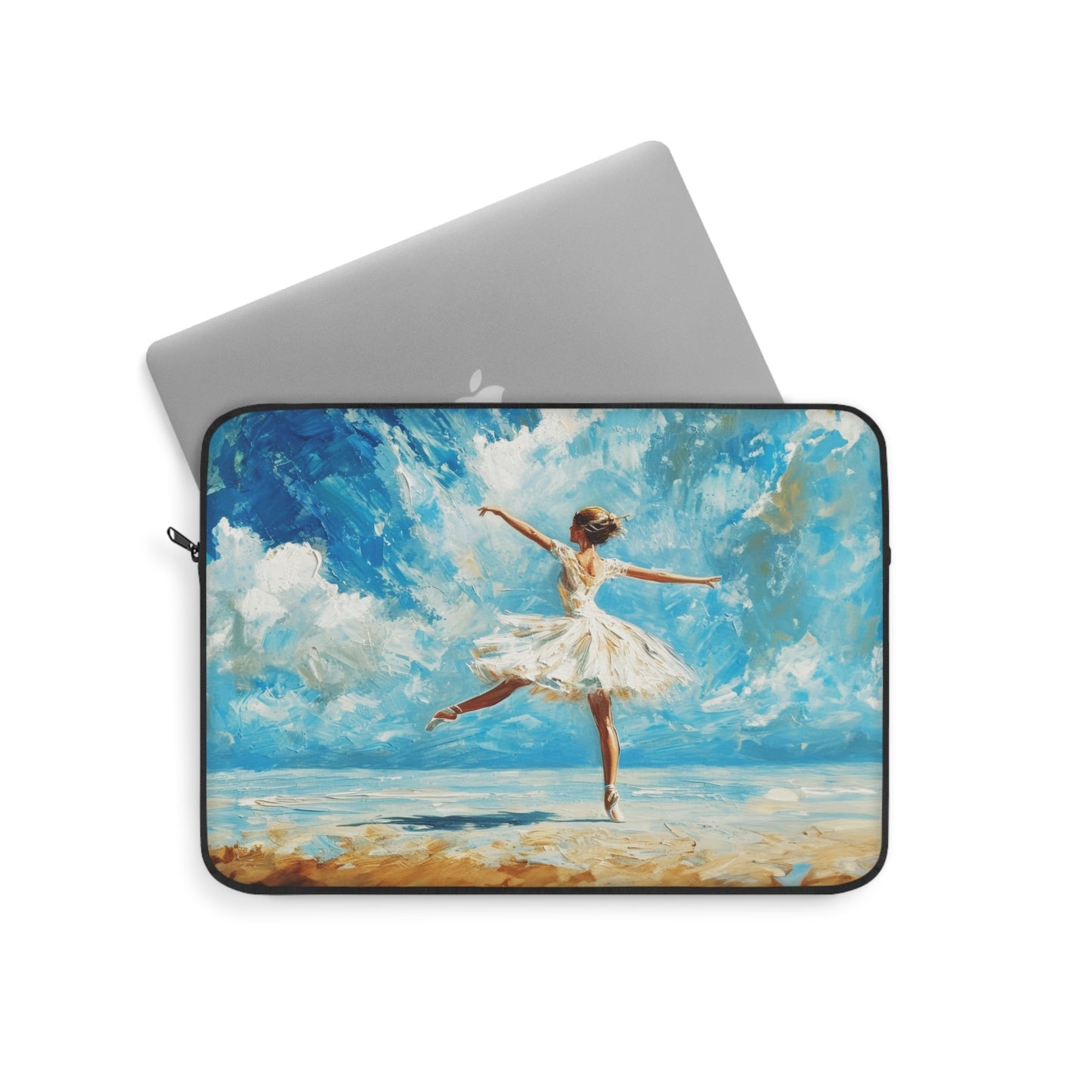 Coastal Elegance: Ballerina Dancing in White Amidst Beach Sunlight Laptop or Ipad Protective Sleeve 3 Sizes Available