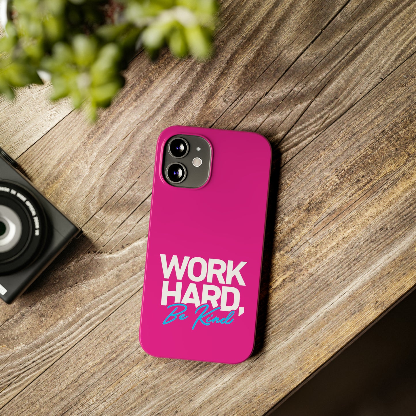 Pink - Work Hard Be Kind Iphone 15-12 Slim Phone Case