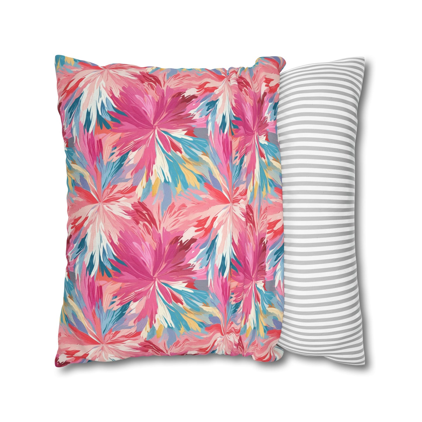 Whispering Sunset: Muted Pinks, Blues, and Gold Watercolor Flowers Spun Polyester Square Pillowcase 4 Sizes