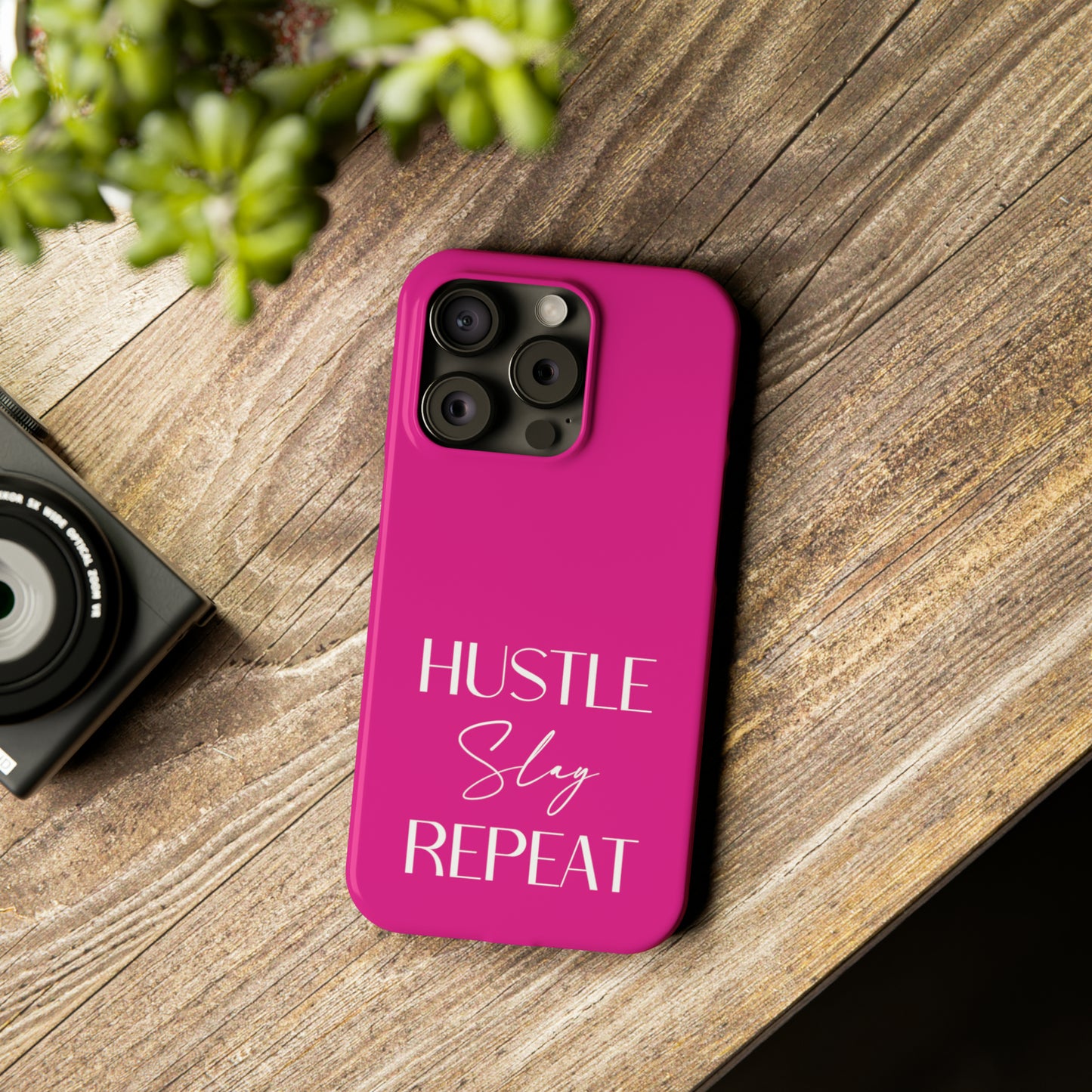 Pink - Hustle Slay Repeat Iphone 15-12 Slim Phone Case