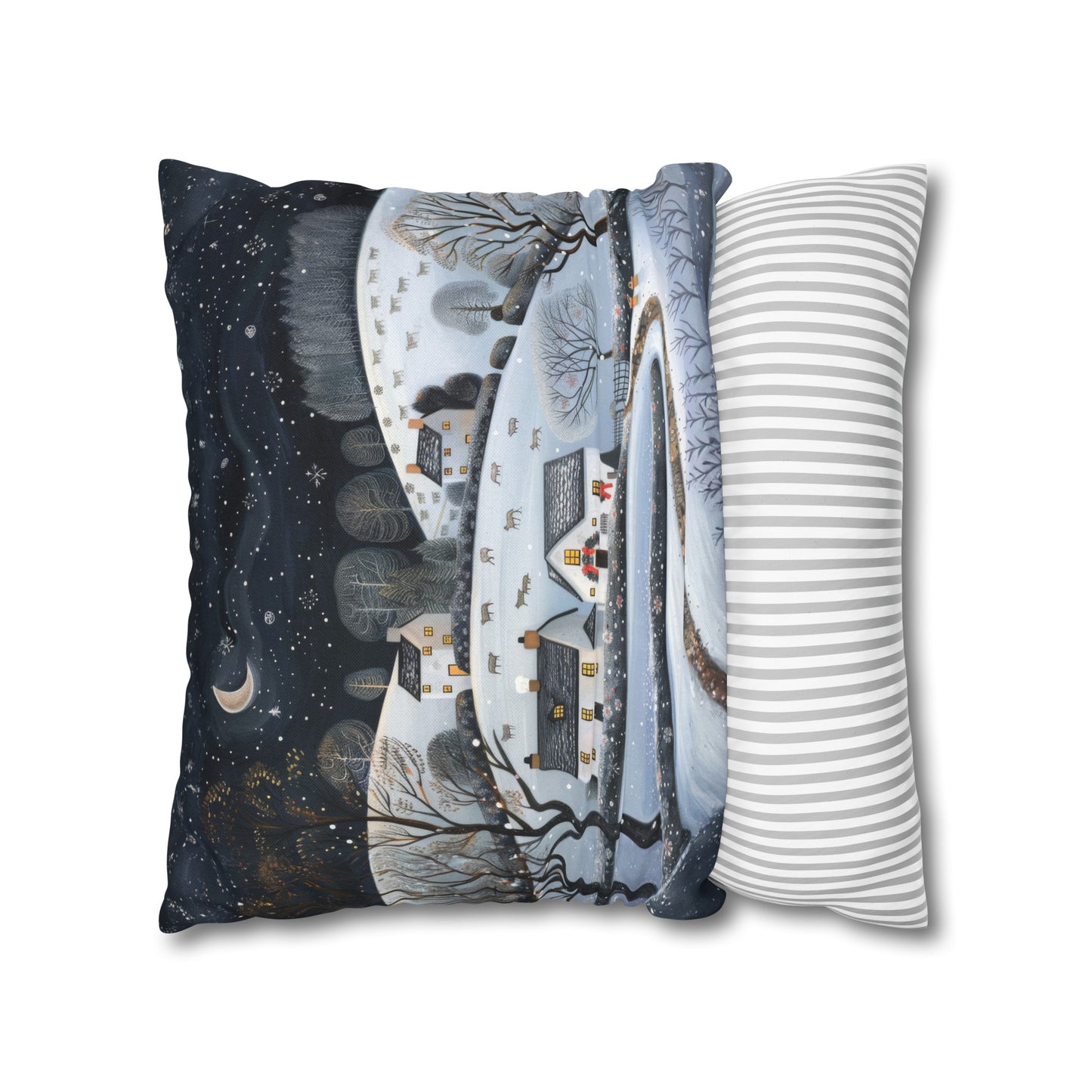 Starry Serenity: Rolling Hills on a Snowy Night, Stars Sparkling in the Sky Spun Polyester Square Pillowcase 4 Sizes