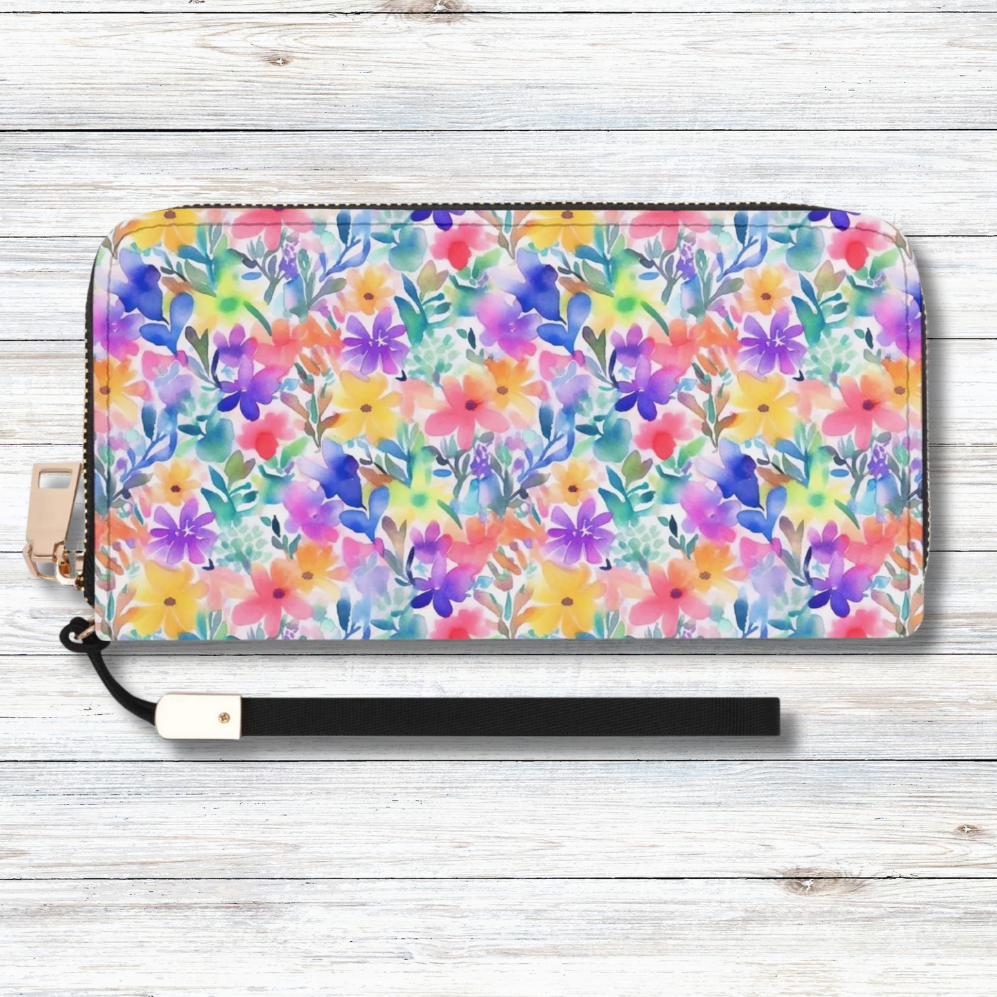 Radiant Watercolor Blooms: Bright and Vivid Floral  Design - Wristlet Wallet Leather (PU)