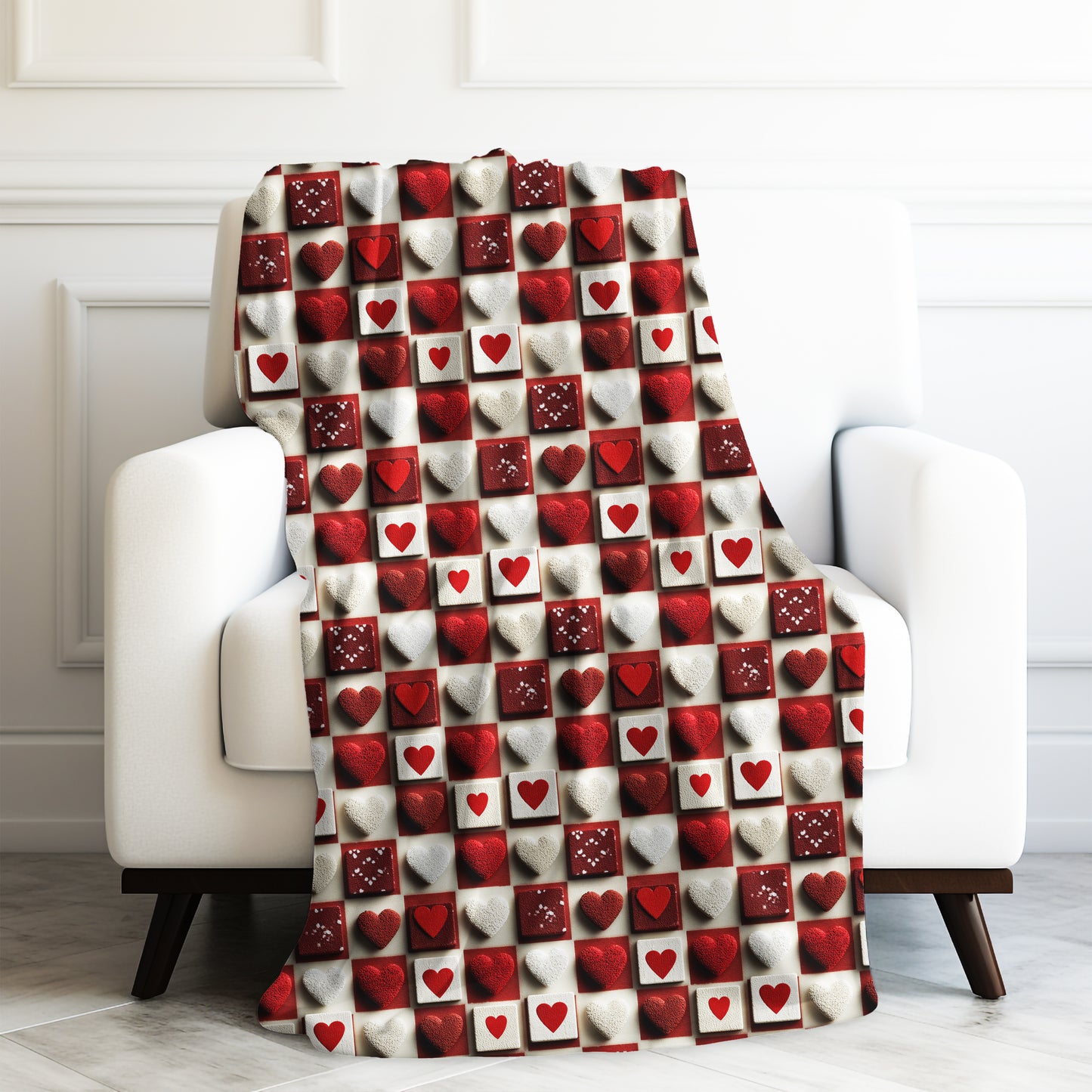 Checkered Hearts Valentines Print Velveteen Plush Blanket 3 Sizes