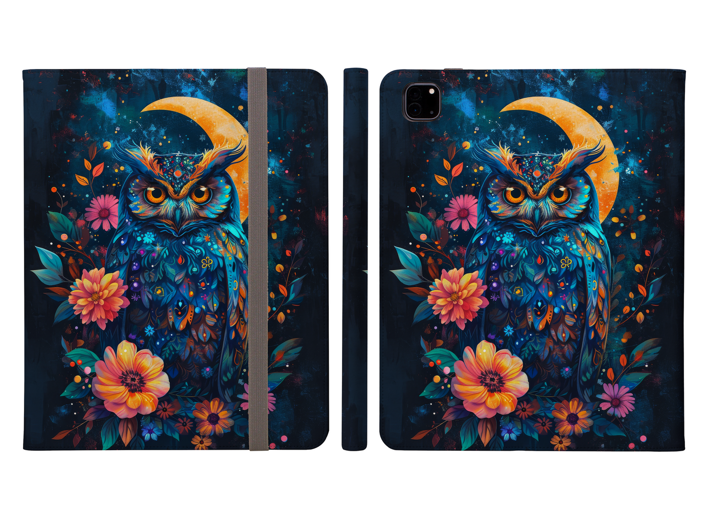 Mystic Moonlight Owl in Enchanted Floral and Celestial Print Ipad Pro 11 & Pro 12.9 Protective Case and Pencil Holder