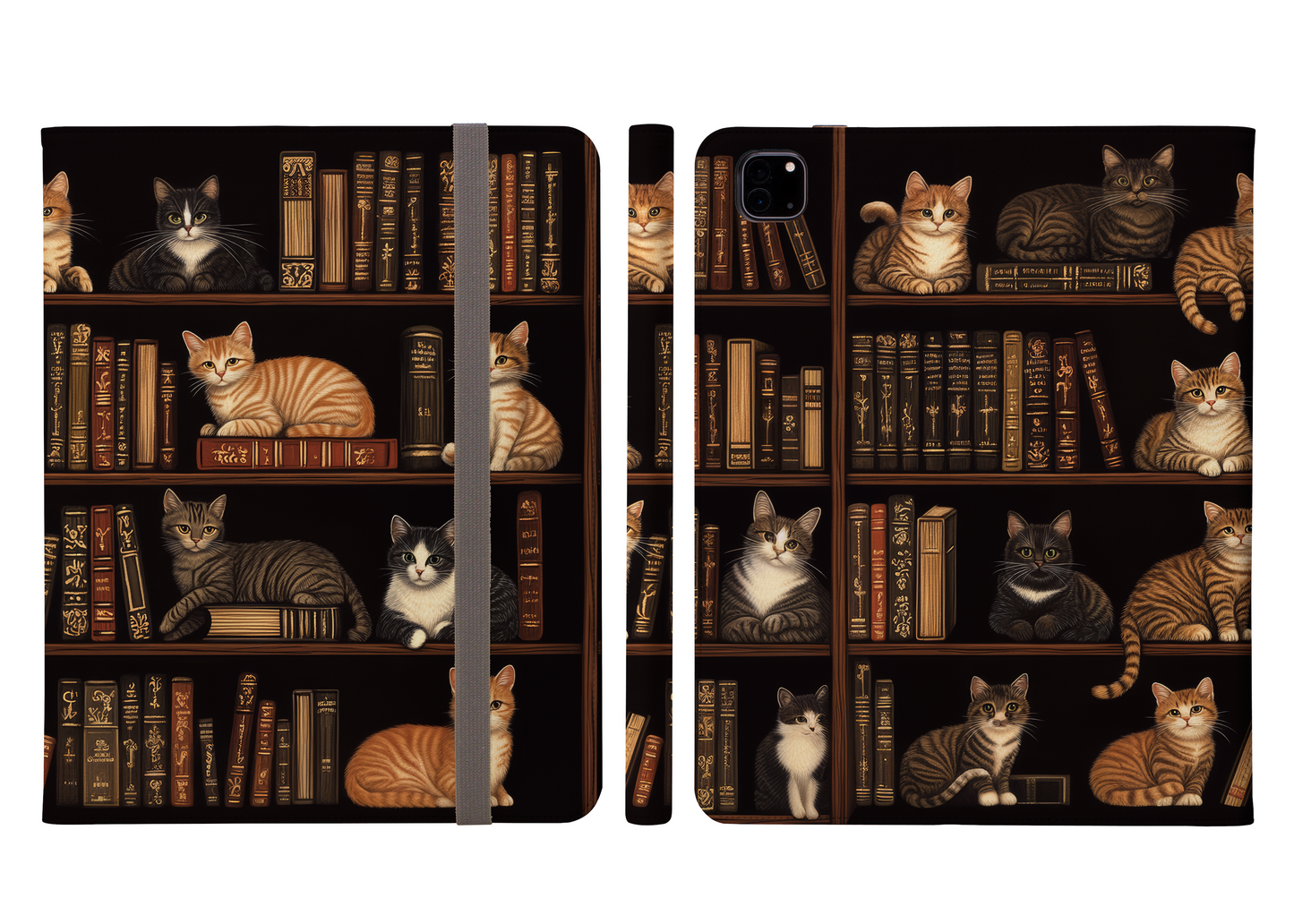 Cozy Bookshelf Cats Ipad Pro 11 & Pro 12.9 Protective Case and Pencil Holder