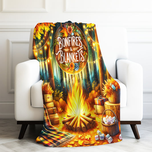 Fall Camping Bonfires & Blankets Print Velveteen Plush Blanket 3 Sizes