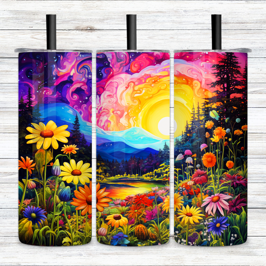 Enchanting Sunrise Over a Whimsical Field of Wildflowers 20oz Skinny Tumbler with Straw