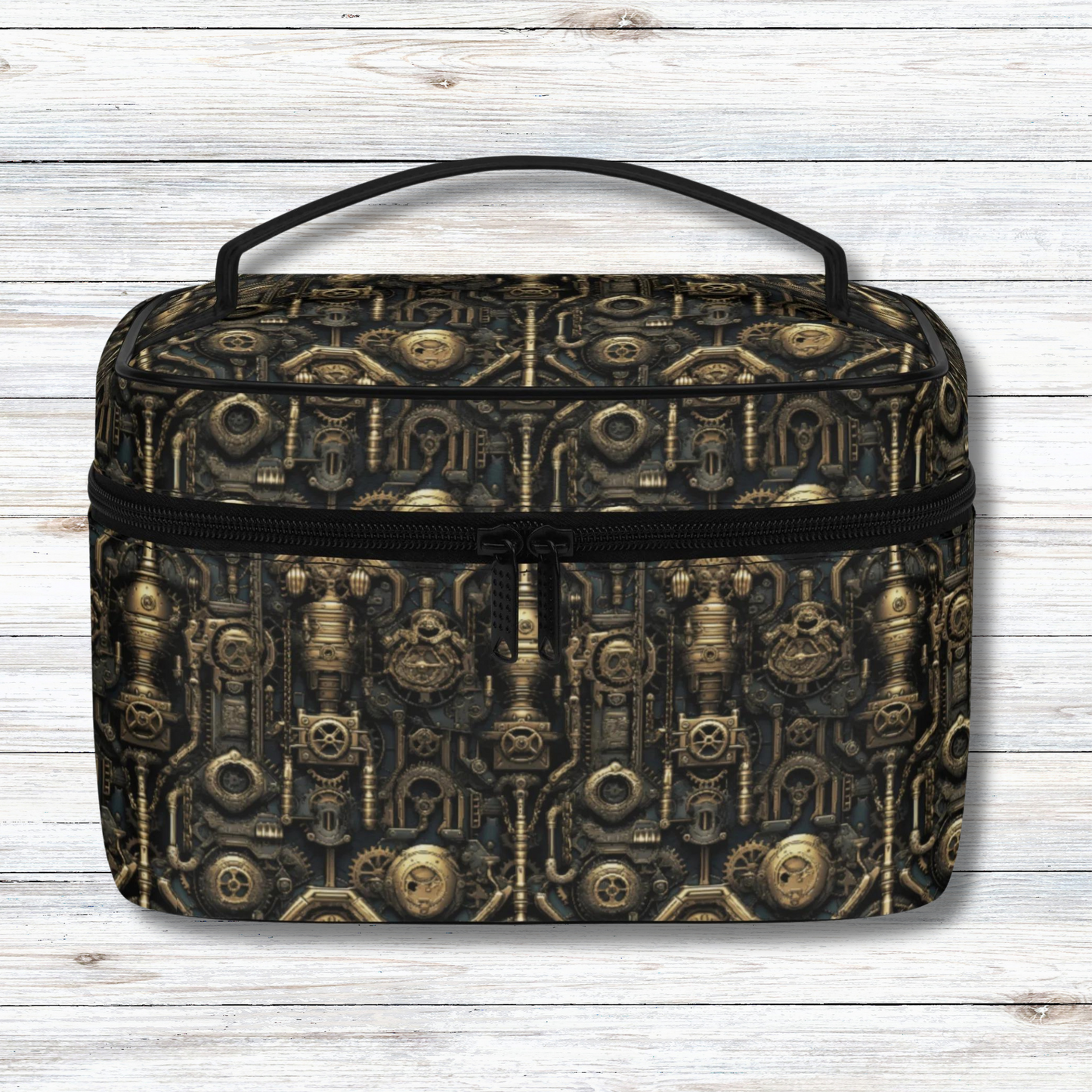 Steampunk Gold Gears and Mechanical Elements - Cosmetic or Toiletry Bag Faux Leather (PU)