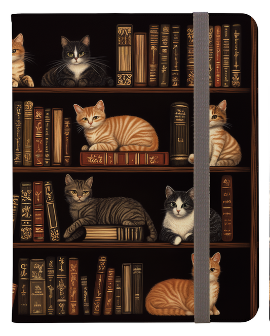 Cozy Bookshelf Cats Ipad Pro 11 & Pro 12.9 Protective Case and Pencil Holder