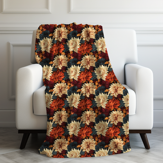 Autumn Elegance Vintage Floral Symphony in Rich Fall Colors Velveteen Plush Blanket 3 Sizes