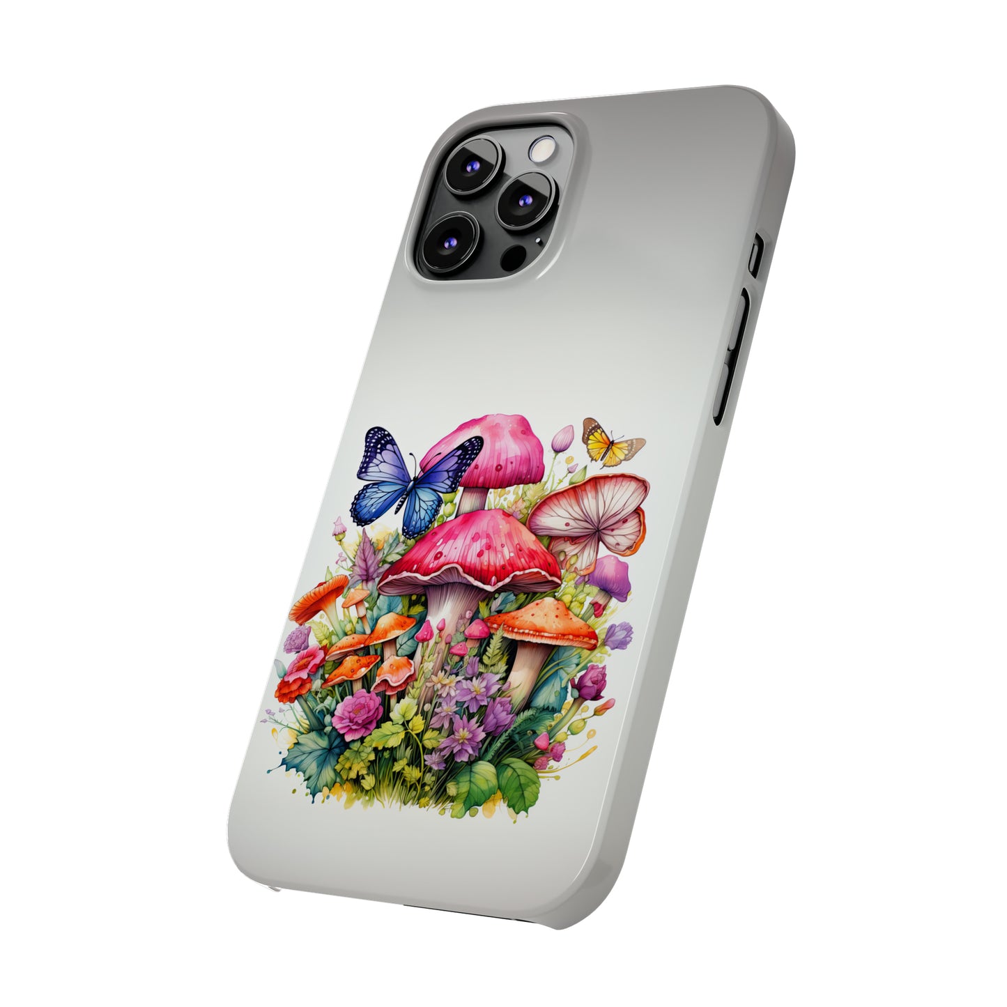 Magical Mushroom Oasis Where Flowers Bloom Amongst Butterflies Iphone 15-12 Slim Phone Case