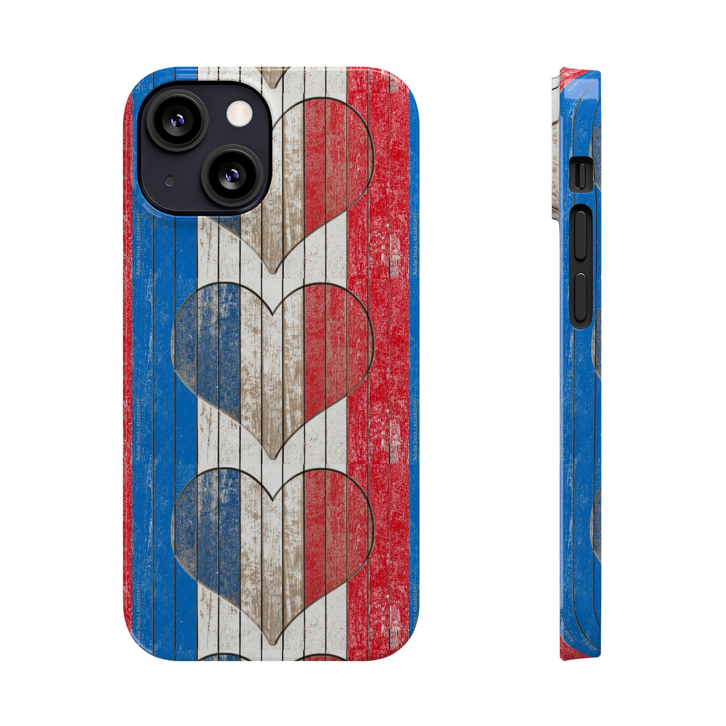 Painted Heart in Red White Blue Wood Wall Iphone 15-12 Slim Phone Case