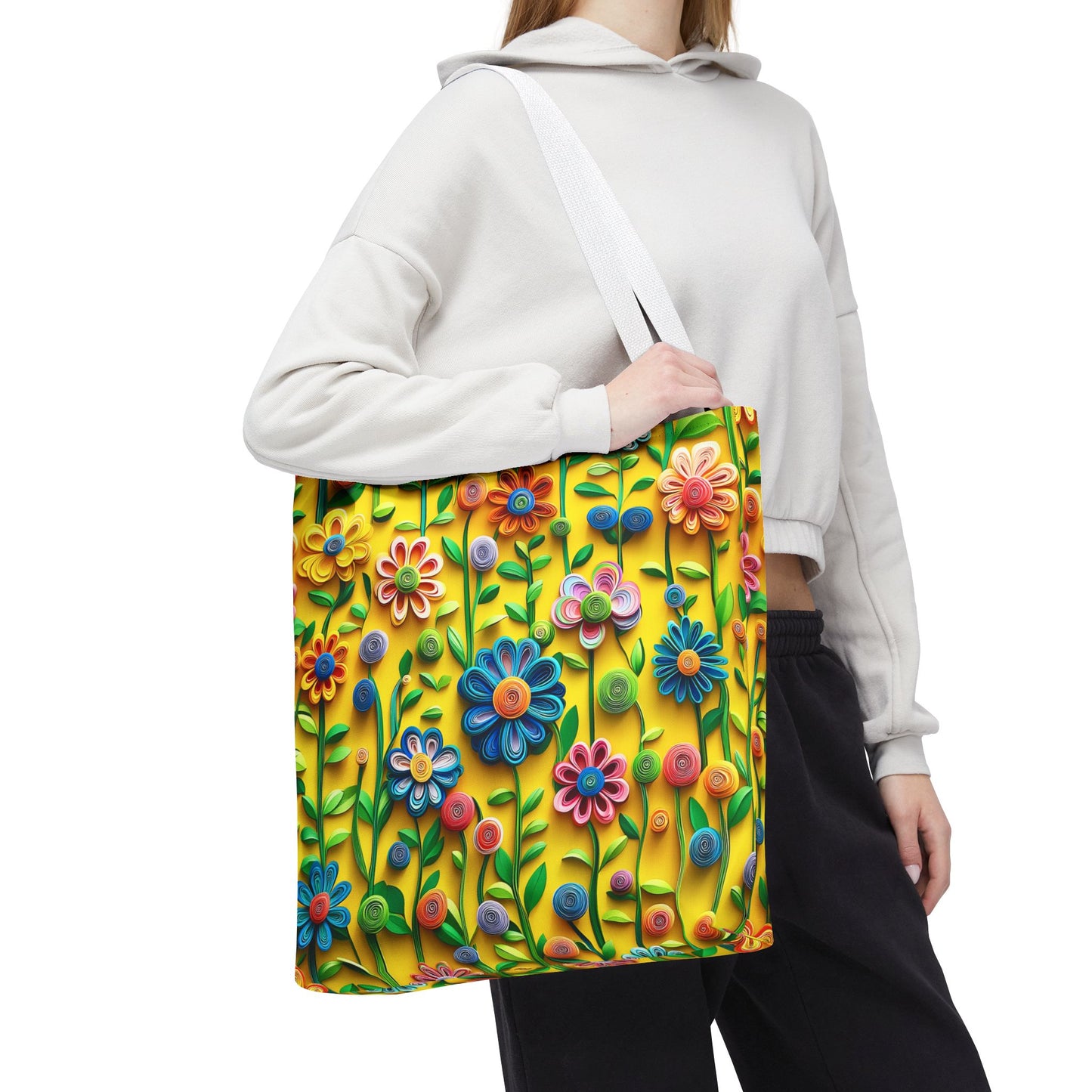 Spring 3D Flowers Wildflowers Springtime Boho Floral Canvas Shopping Tote Bag 3 Sizes