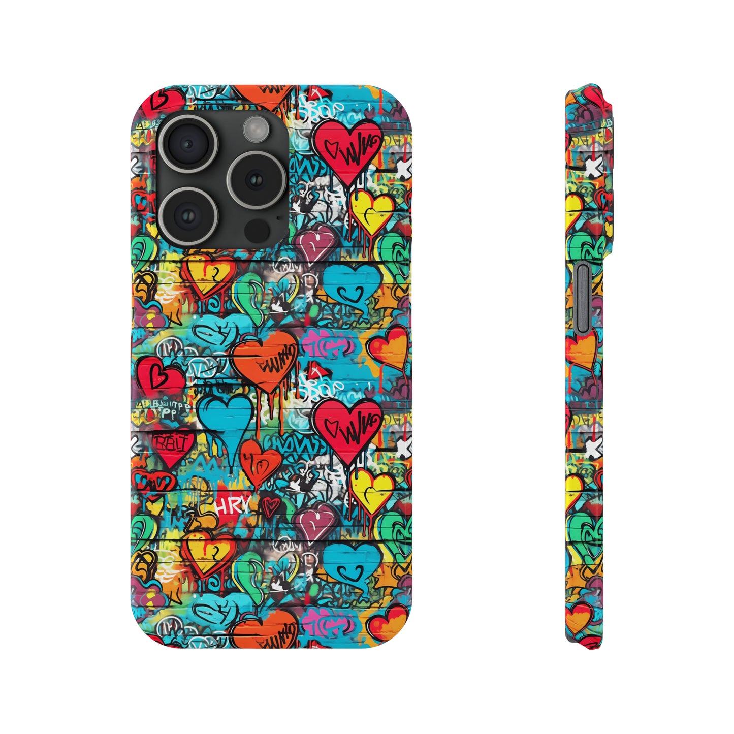 Street Art Graffiti Hearts Design Iphone 15-12 Slim Phone Case