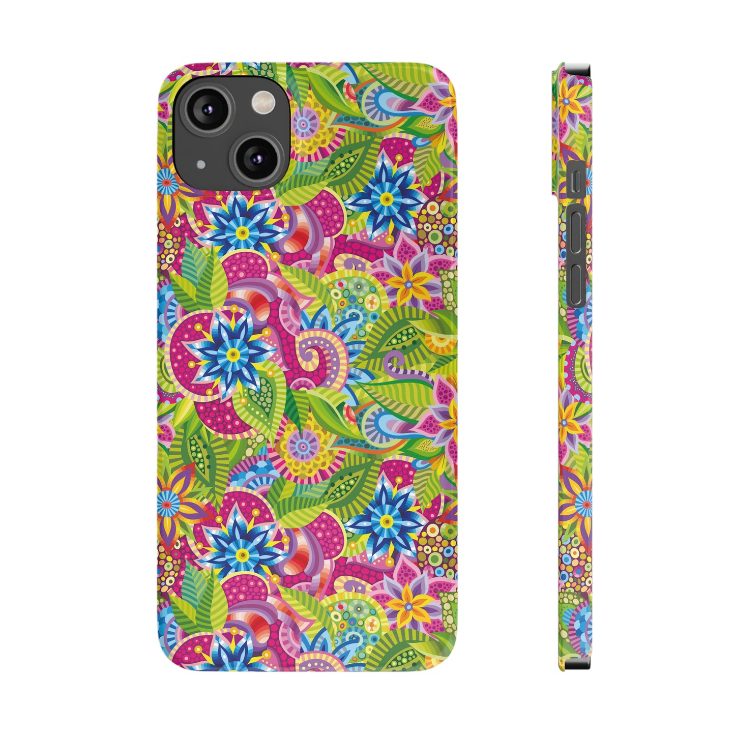 Vibrant Array of Abstract Flowers and Paisley in Rainbow Hues Iphone 15-12 Slim Phone Case