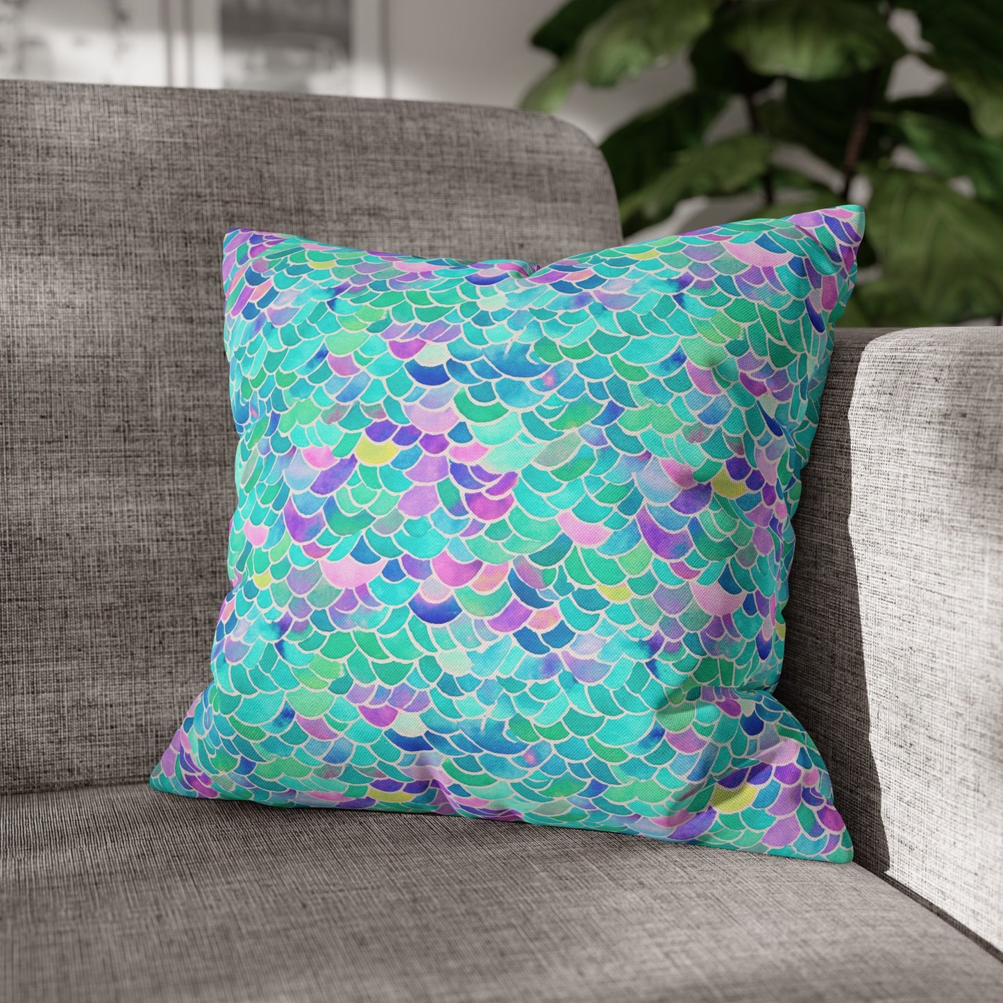 Pastel Seas: Mermaid Tail in Enchanting Pastel Hues Spun Polyester Square Pillowcase 4 Sizes