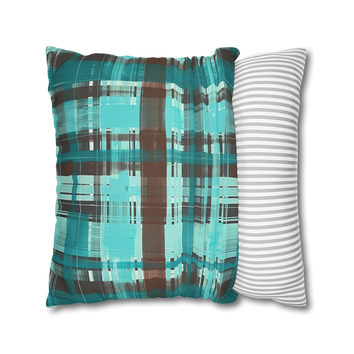 Bold Abstract Watercolor Plaid in Shades of Green and Brown Spun Polyester Square Pillowcase 4 Sizes