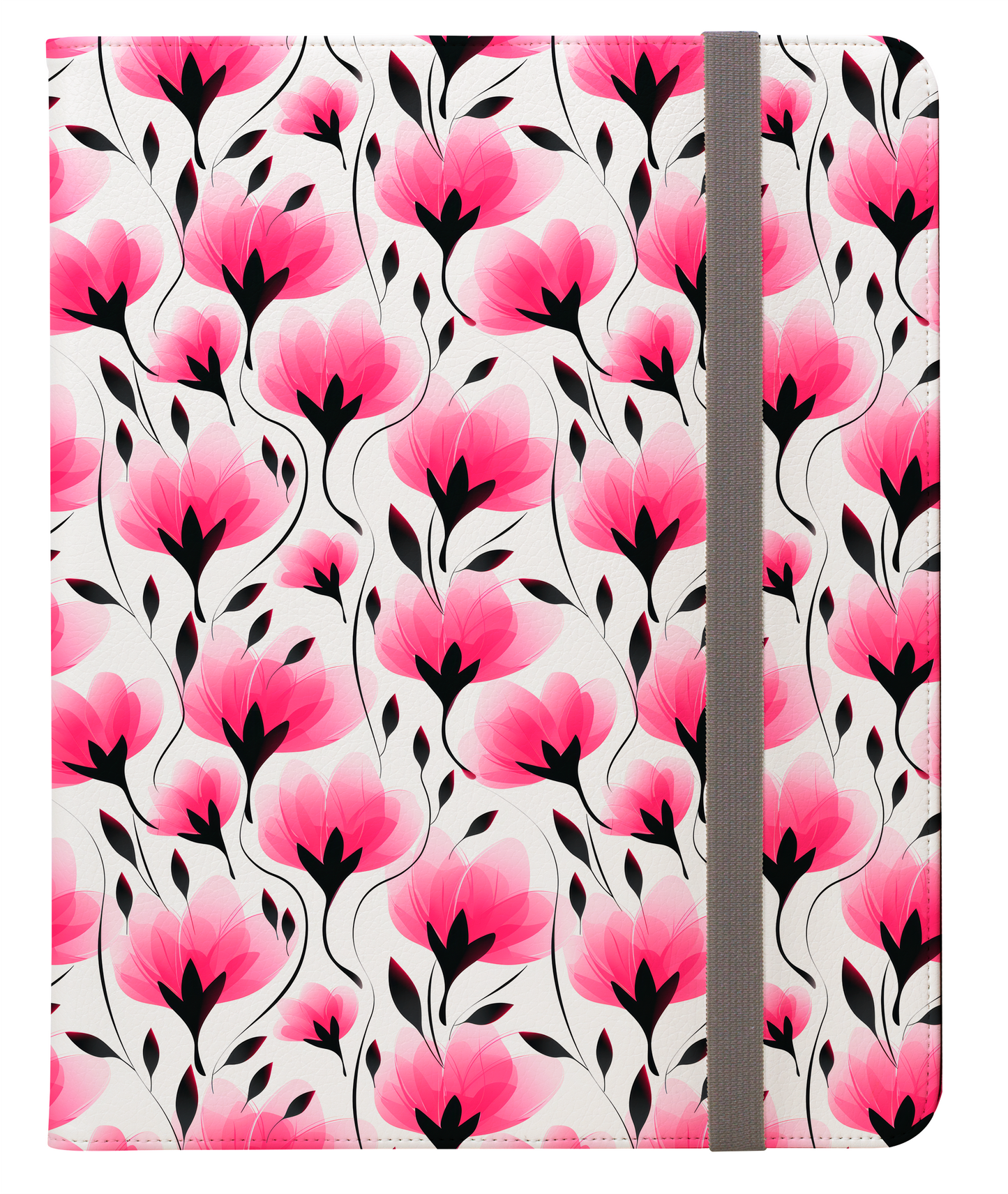 Elegant Modern Pink and Black Floral Blooms Protective iPad Pro 11 & Pro 12.9 Protective Case and Pencil Holder