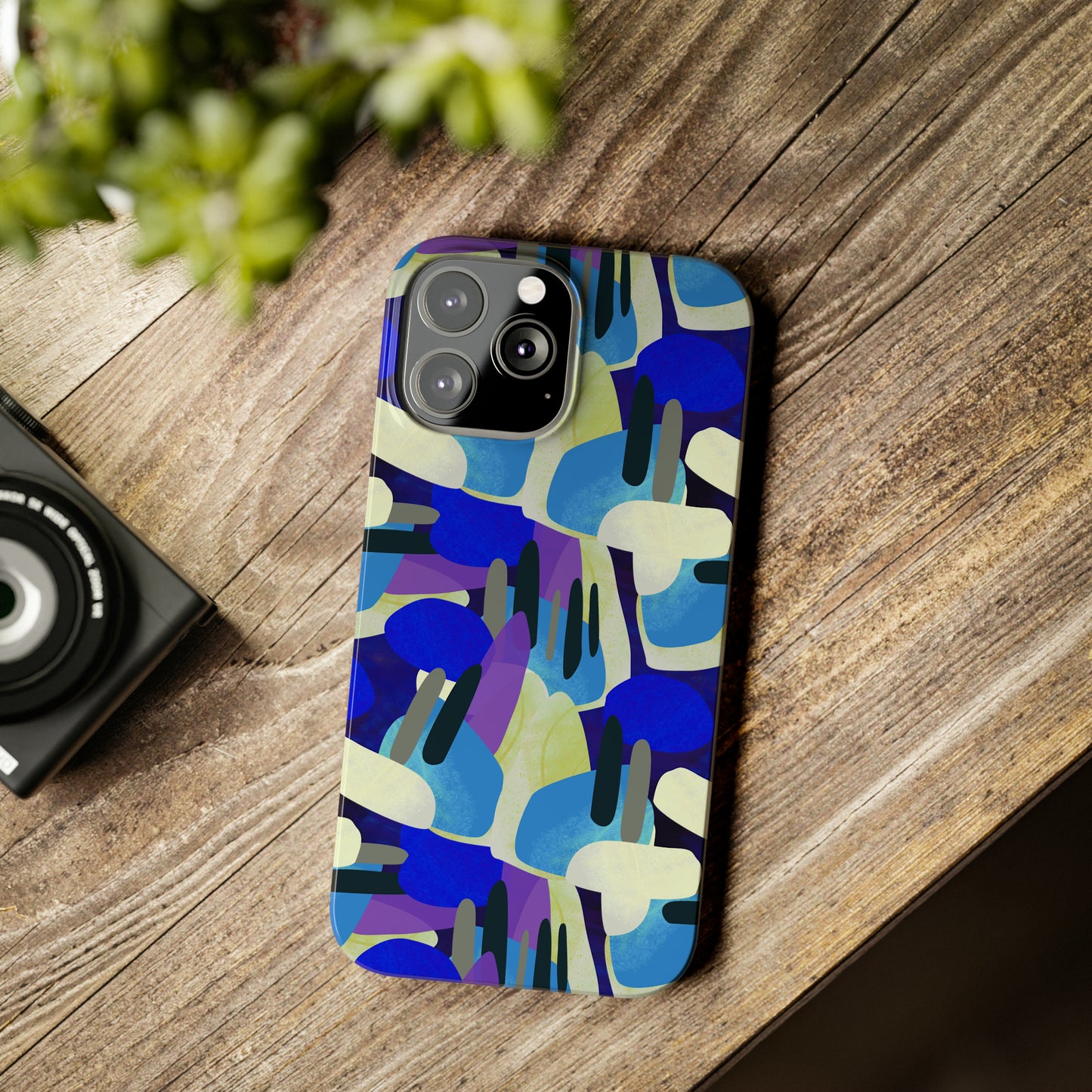 Blue, Purple and Green Abstract Design Iphone 15-12 Slim Phone Case