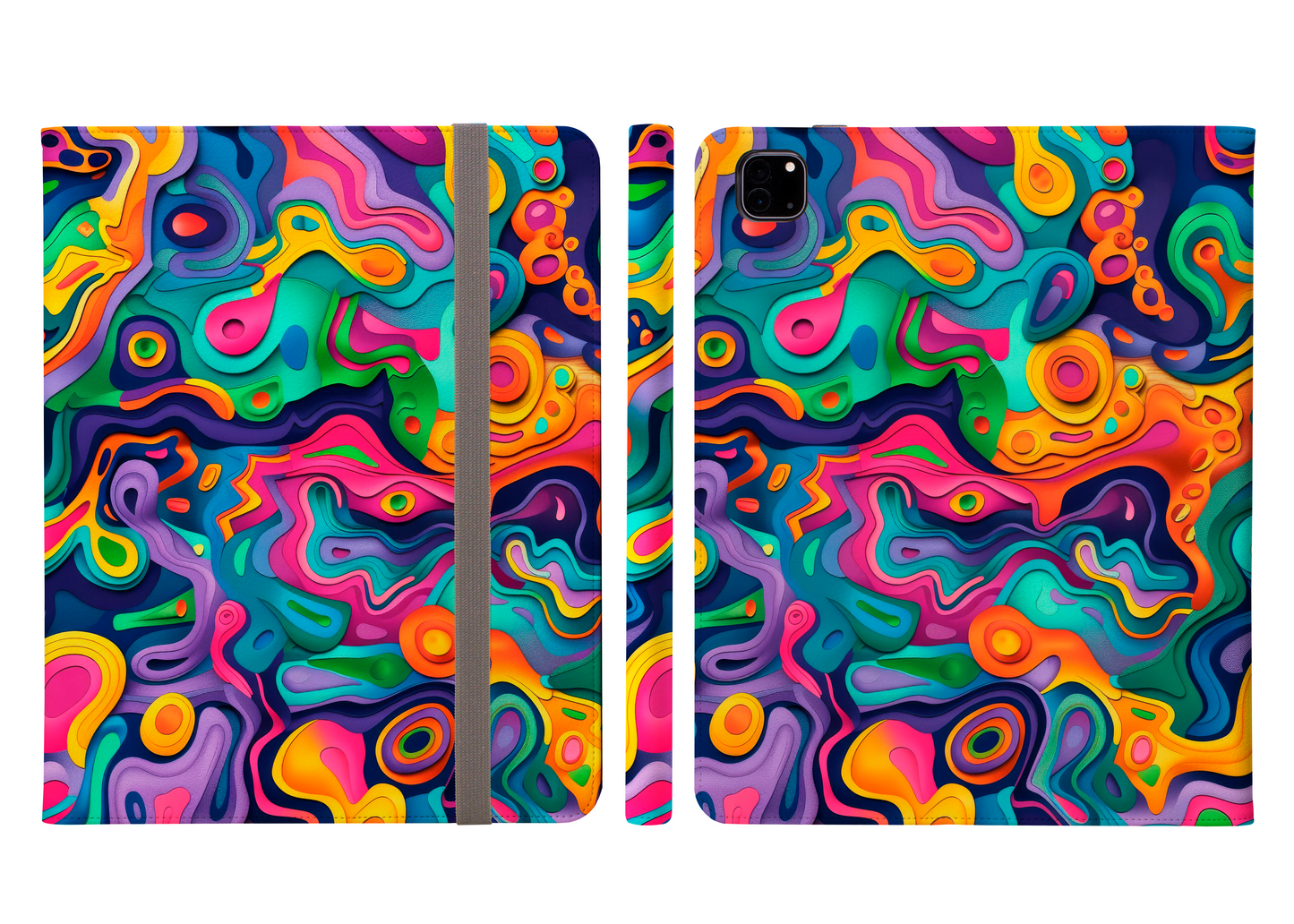 Vibrant Dreamscape of Psychedelic Paper Cut-Out Waves in Vivid Colors Protective iPad Pro 11 & Pro 12.9 Protective Case and Pencil Holder