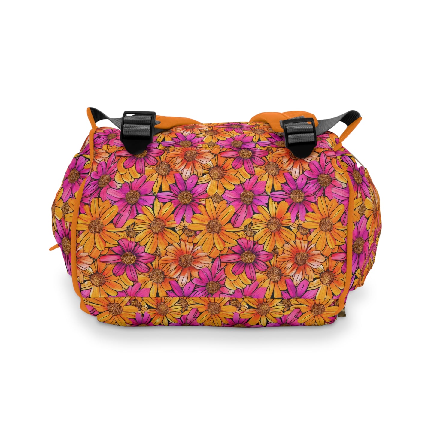 Vibrant Daisy Delight with Bold Orange and Pink Flowers Multifunctional Diaper Backpack