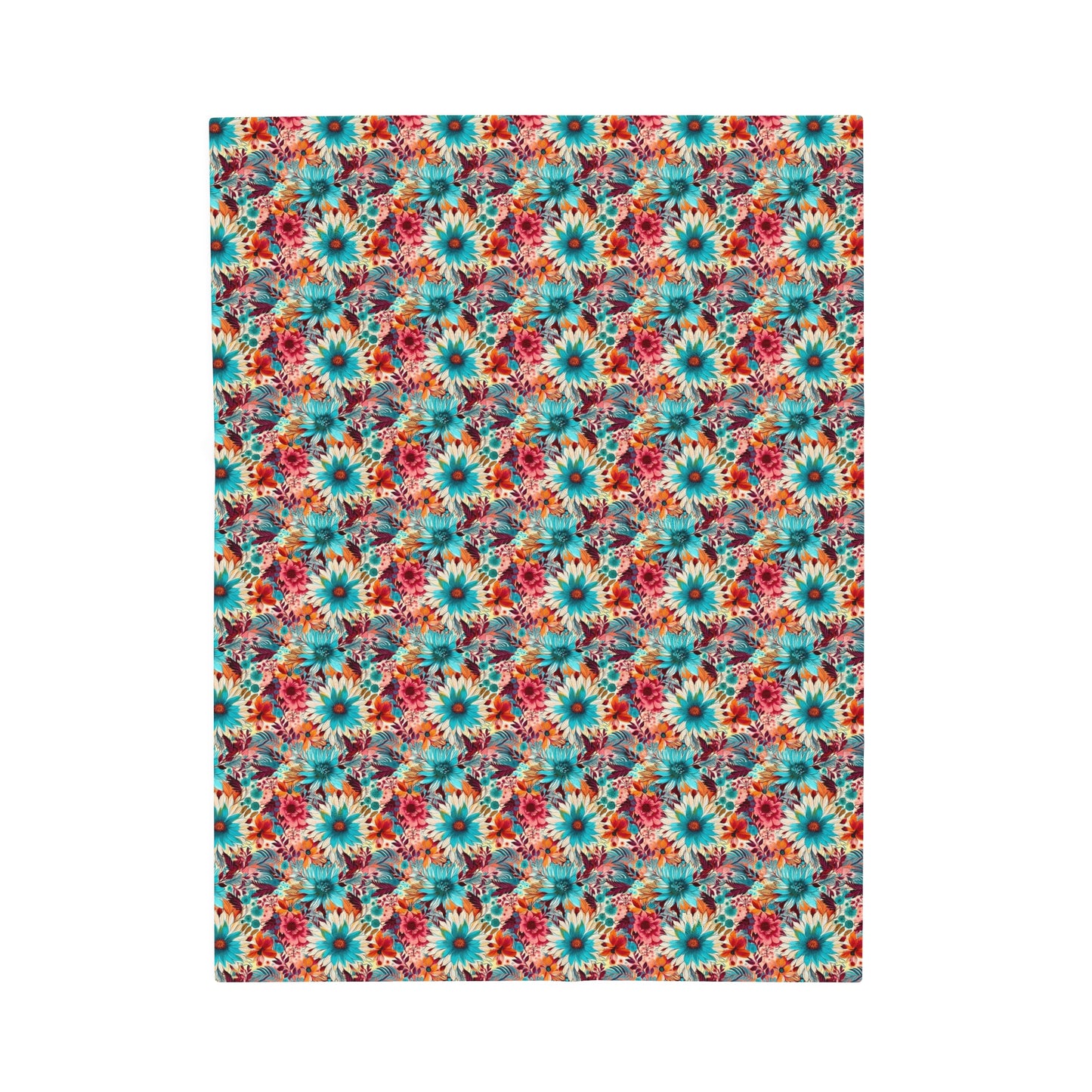 Floral Explosion of Pinks, Teals and Oranges on a Soft Cream Canvas Velveteen Plush Blanket 3 Sizes