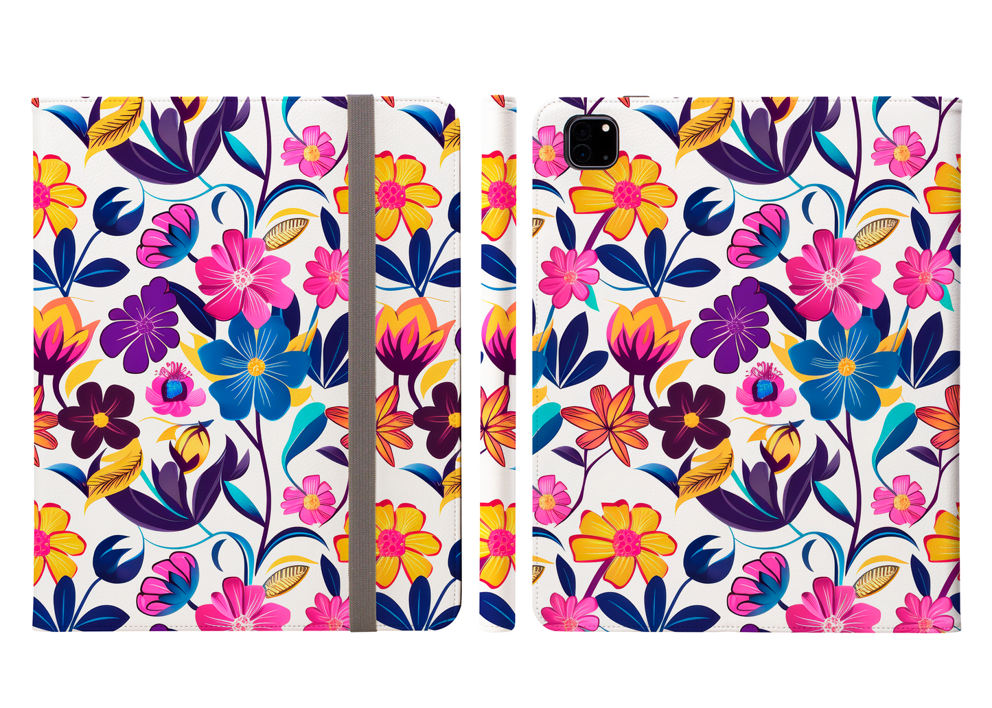 Floral Fiesta Vibrant Multicolor Flower Pattern Protective iPad Pro 11 & Pro 12.9 Protective Case and Pencil Holder