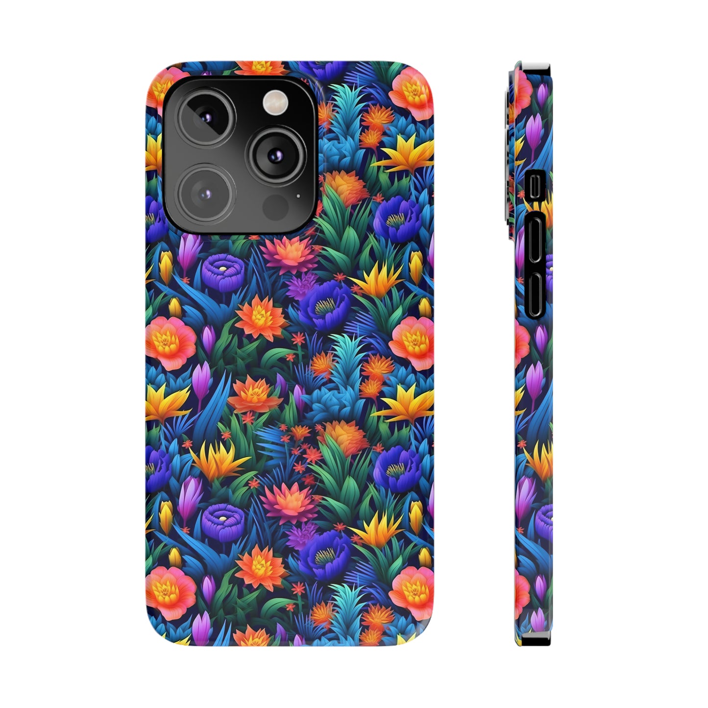 3D Tropical Bright Flowers Iphone 15-12 Slim Phone Case