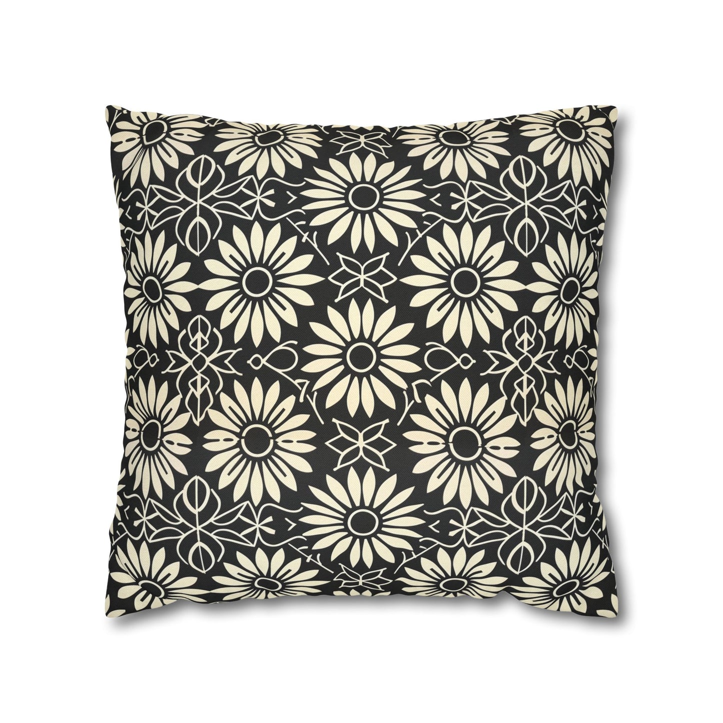 Classic Daisy Black and Off White Elegance Spun Polyester Square Pillowcase 4 Sizes