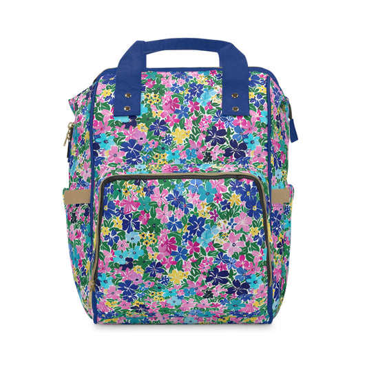 Rainbow Blooms: Vibrant Multi-color Watercolor Flowers in Full Bloom Multifunctional Diaper Backpack