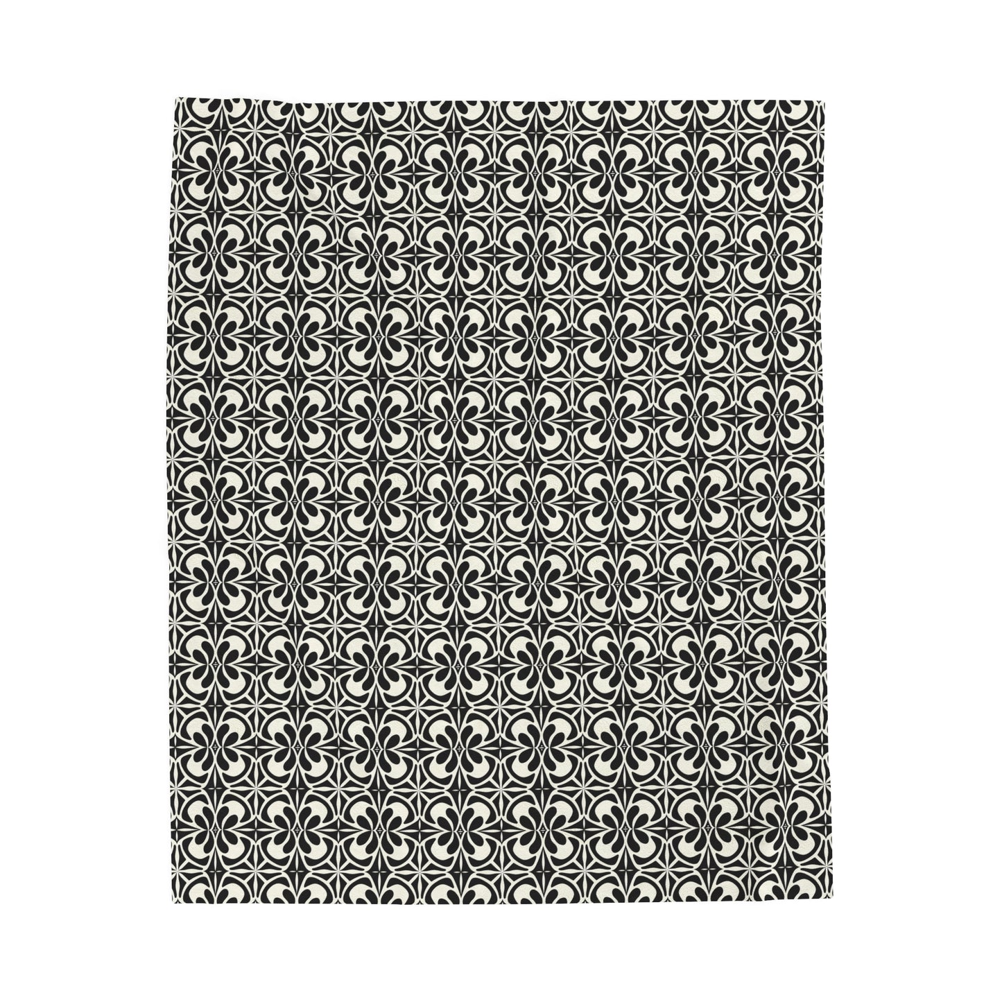 Vintage Retro Chic Bold Black and White Geometric Pattern Velveteen Plush Blanket 3 Sizes